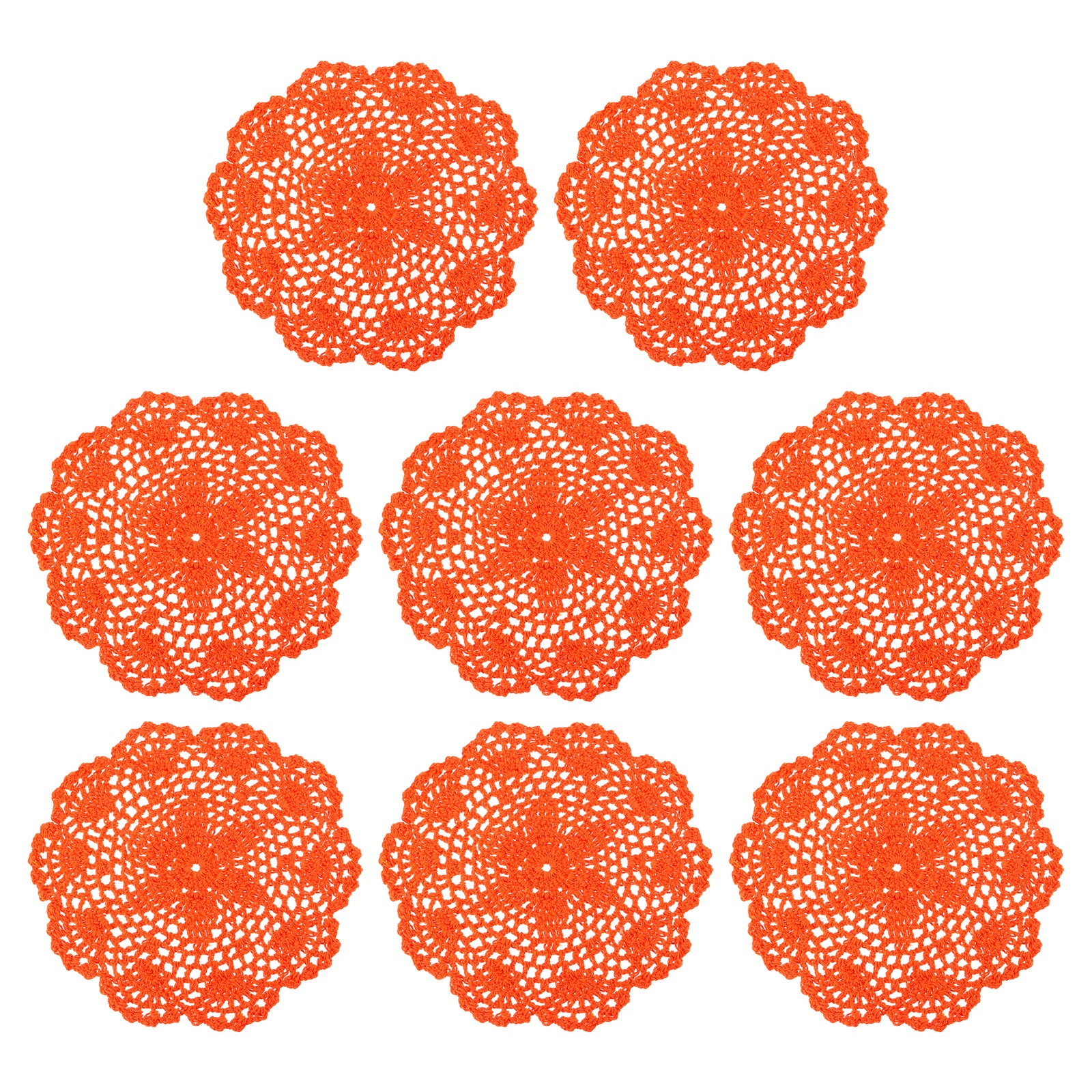 Unique Bargains Crochet Doilies 8pcs 8 Inch - Handmade Crochet Cotton Coaster Round Lace Placemats with Floral Patterns for Wedding Party Decoration (Orange) #S26042300UX5220