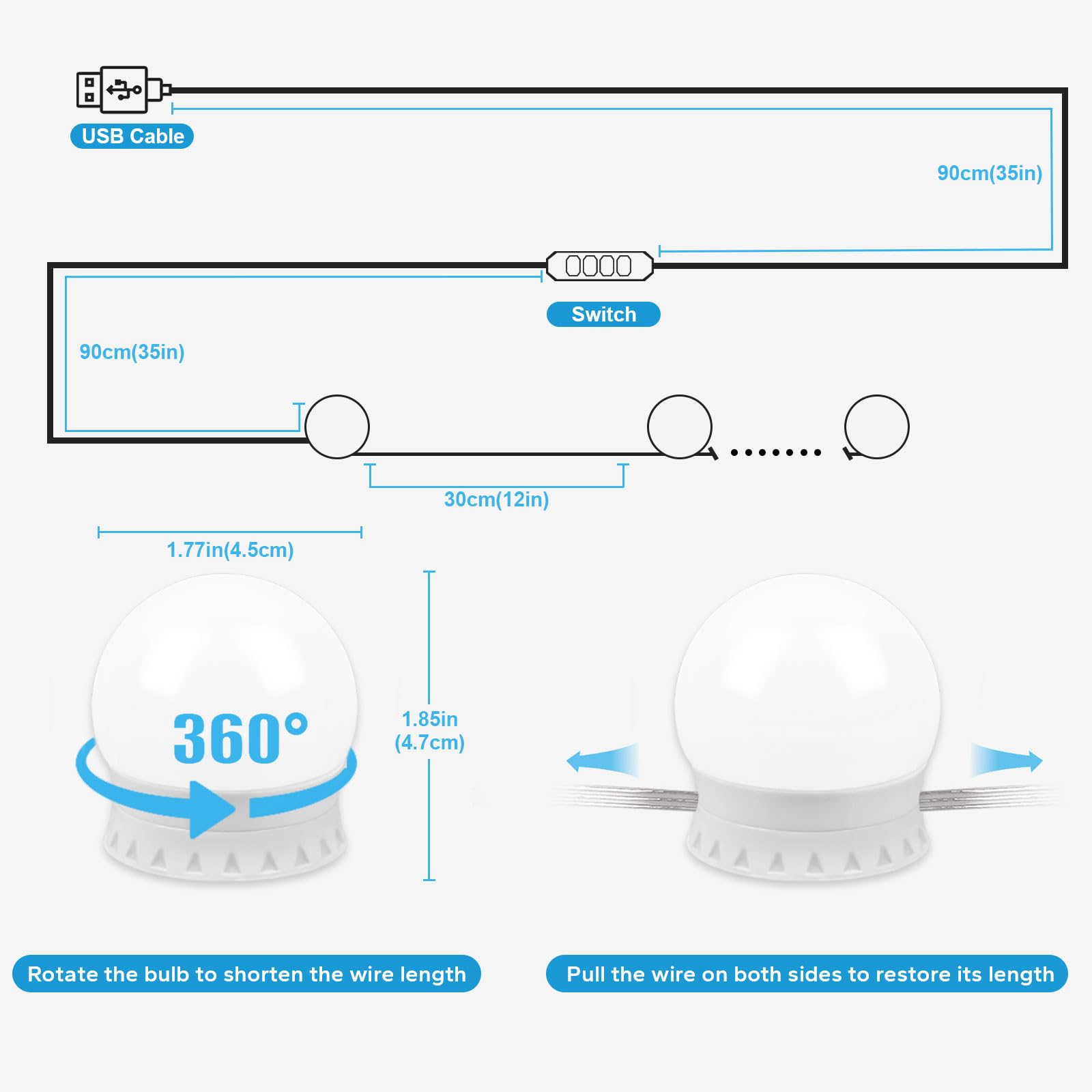 IUEST LED Vanity Lights for Mirror with 14 Dimmable Bulbs 3 Color ...