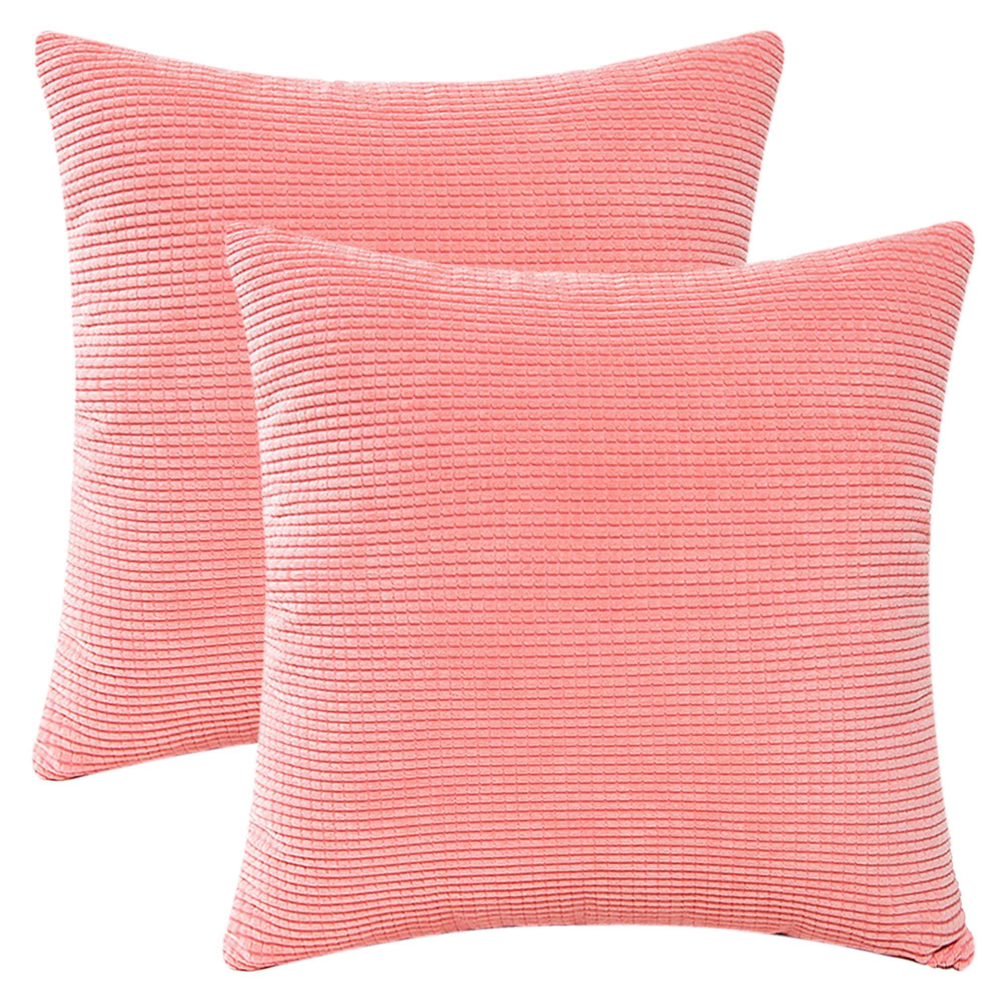 Unique Bargains 2pcs Corduroy Classical Modern Solid Pillow Covers for Couch Sofa Home Bedroom 18 x 18 Inch Pink