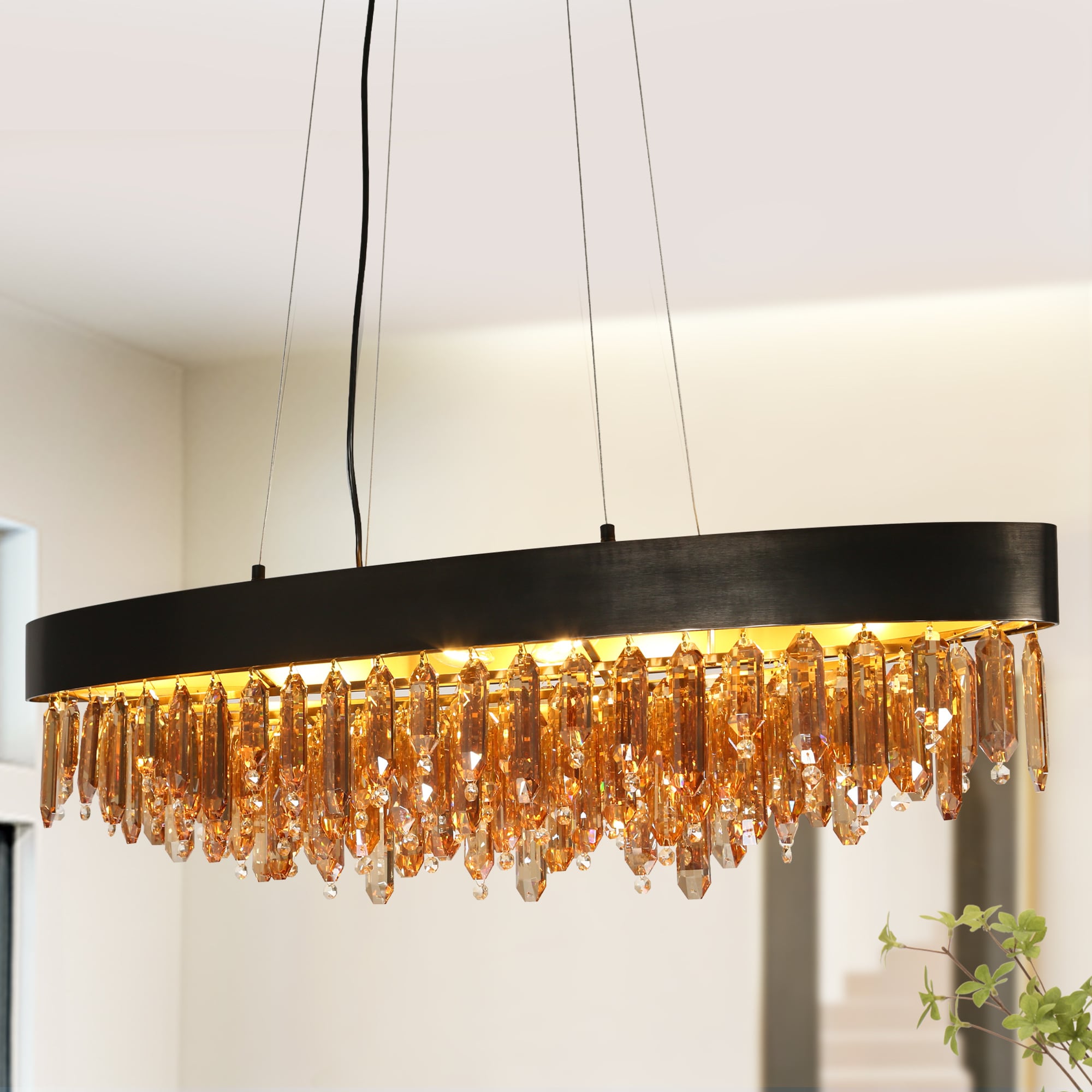 LNC HA05136 Palicourea 10 -Light 41.5-in Plating Brushed Black and Brass Vintage Textured glass Linear Large Hanging Pendant light