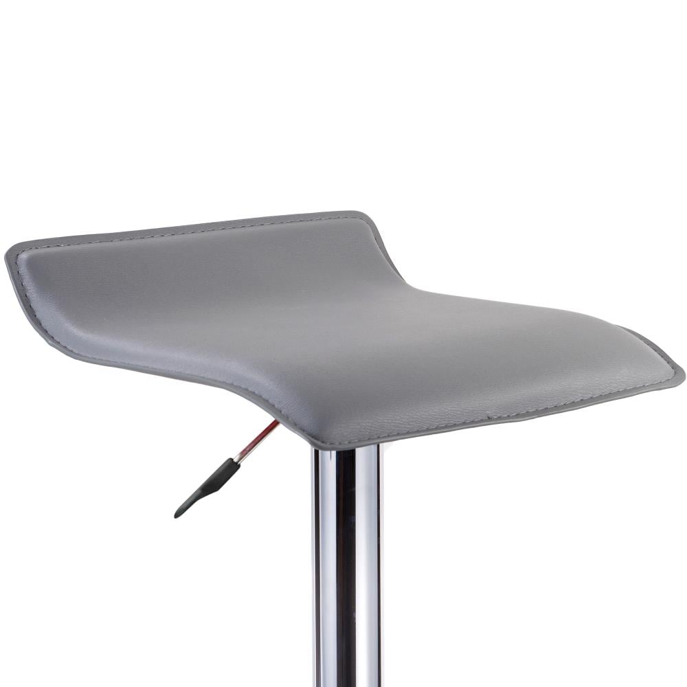Adjustable Swivel Backless Bar Stool in Gray Leather and Chrome