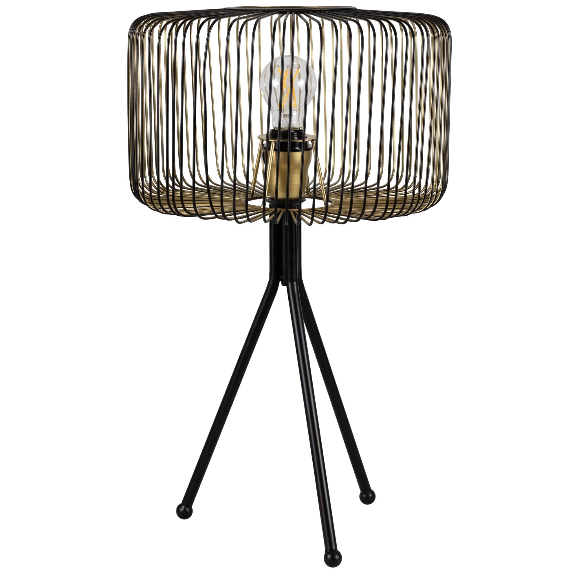 Northlight Iron Table Lamp with Wire Cylinder Shade - 19.5 inch - Black and Gold