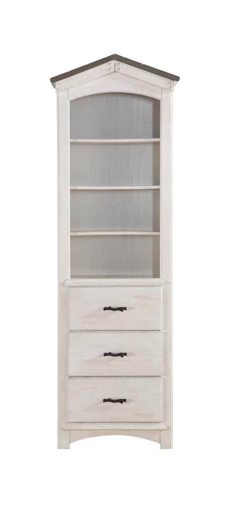 Whimsical Weathered White & Washed Gray Wooden Tree House Bookcase