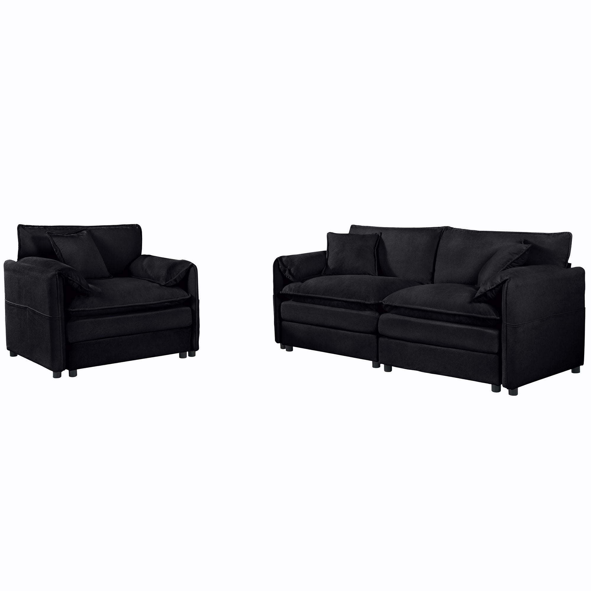 Bybafun - Modern 2 -Piece Chenille Black Living Room Set
