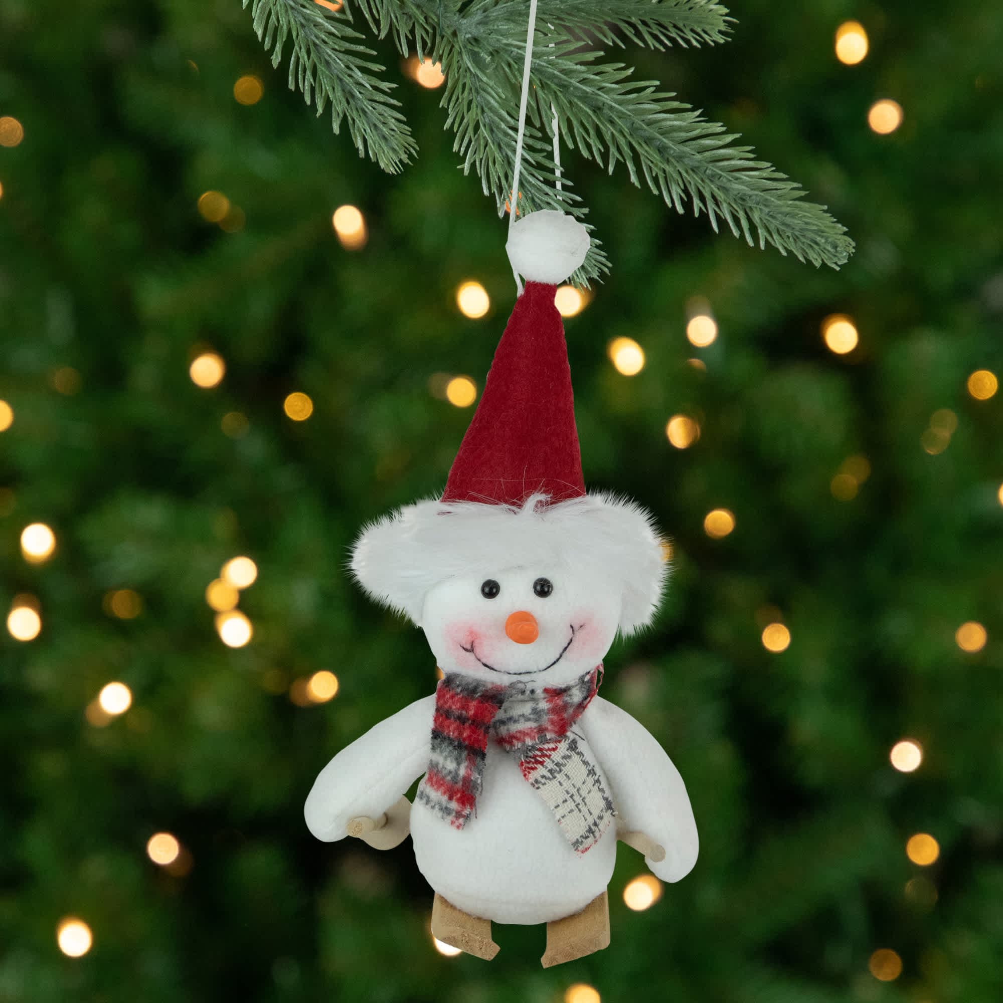 Northlight Skiing Snowman with Santa Hat and Plaid Scarf Christmas Ornament - 9.5 inch