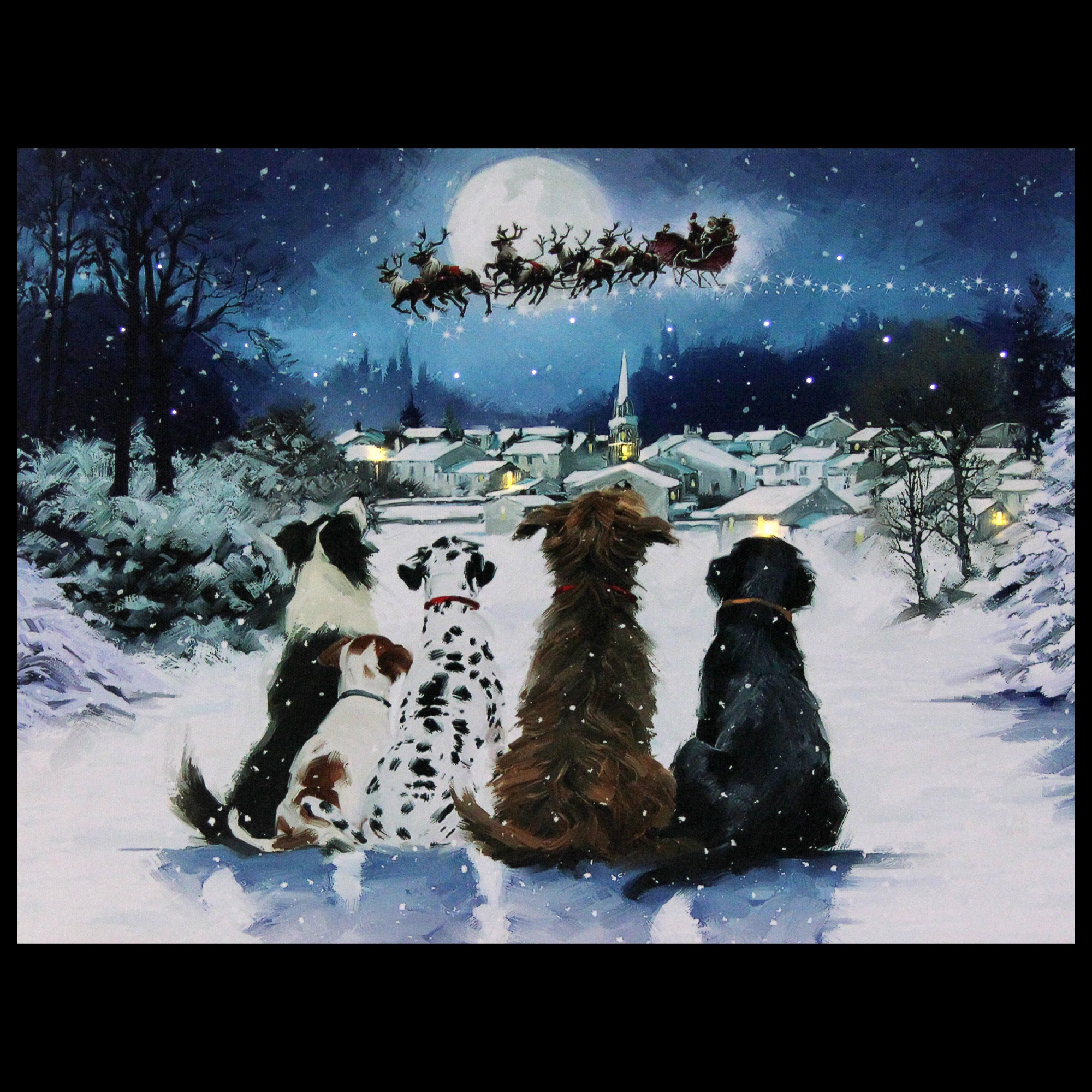 Dogs watching 2025 santa lighted canvas