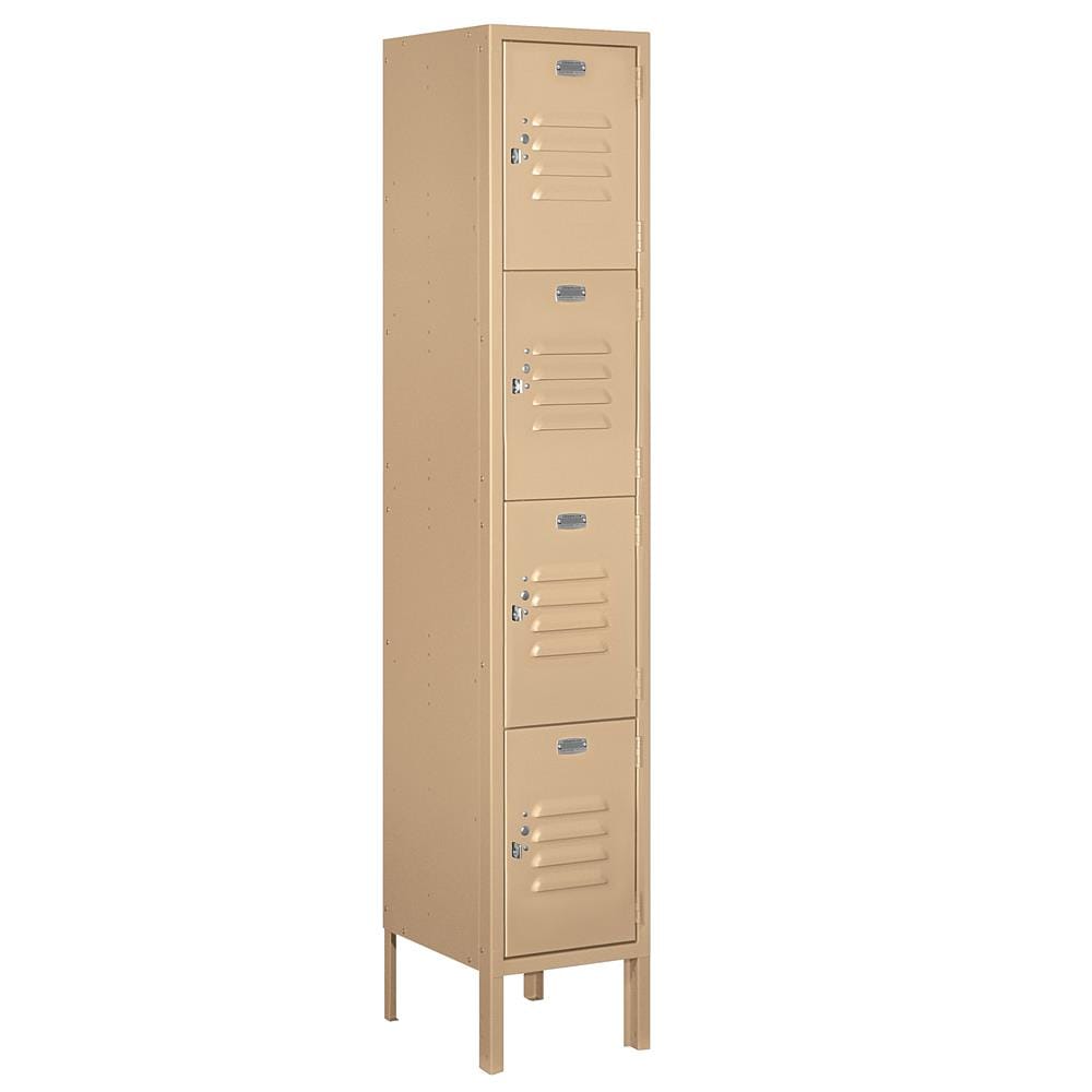 SALSBURY INDUSTRIES 64152TN-U 12 -in Wide Four Tier Standard Metal Locker- 1 Wide- 5 -ft High- 12 -in Deep- Tan- Unassembled