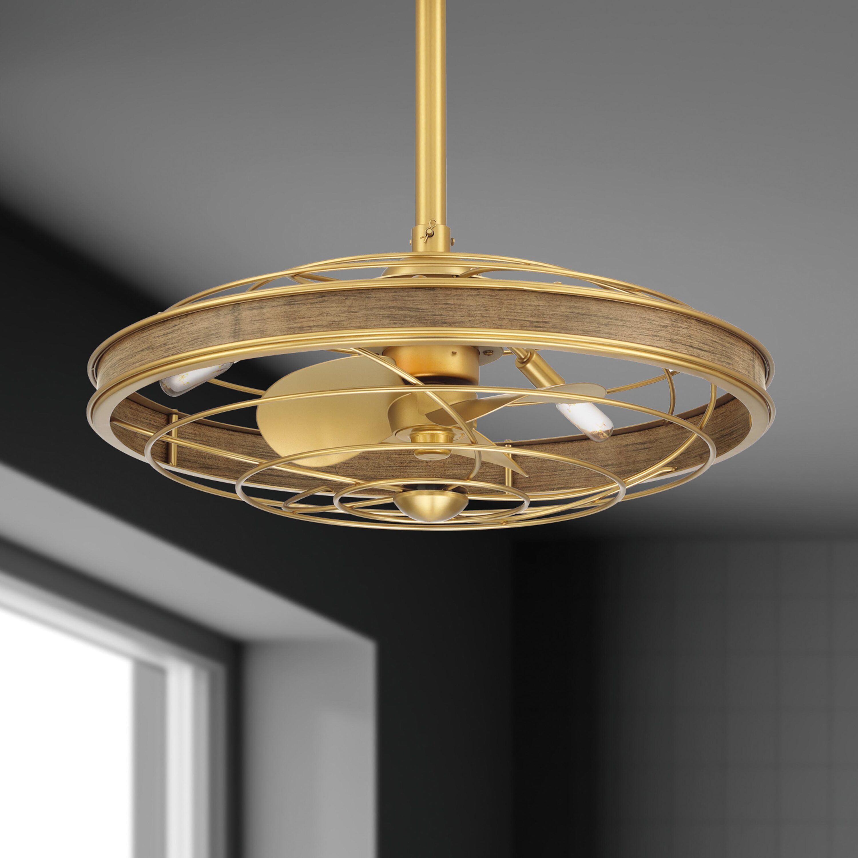 Arranmore Lighting & Fans AR-2014AGB BLYNN 22-in Outdoor Aged Brass with Matte Blades Fandelier Ceiling Fan With Light - Remote Included ( 3 -Blade )