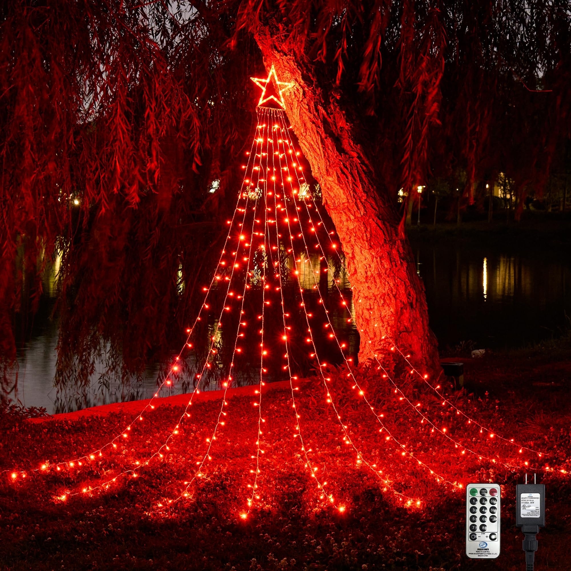 Vrbgify  344 LED Christmas Lights Outdoor Decorations with 12 Inch Star Topper Remote Control 8 Lighting Modes 3 Timers UL Listed Waterproof for