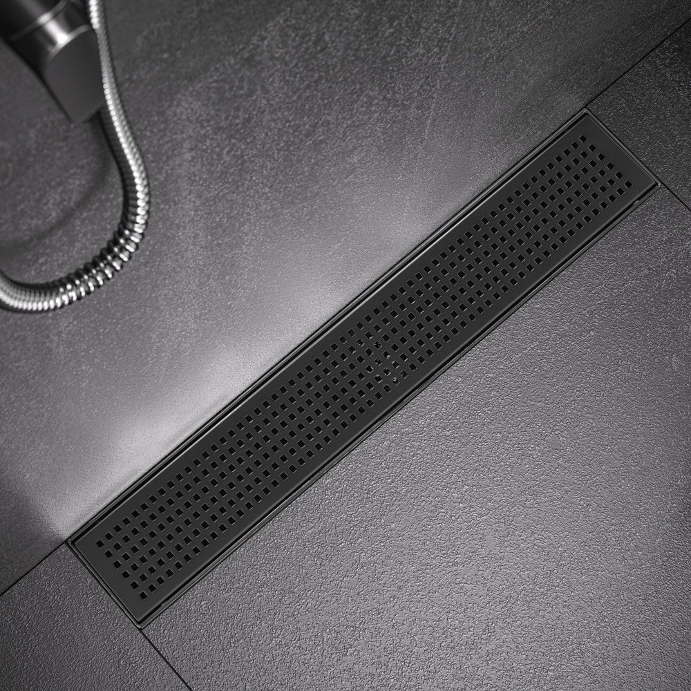 ELEGANTE DRAIN COLLECTION Square Hole Pattern Cover 3.31-in x 28-in Matte Black  Stainless Steel Linear Shower Drain in the Shower Drains department at