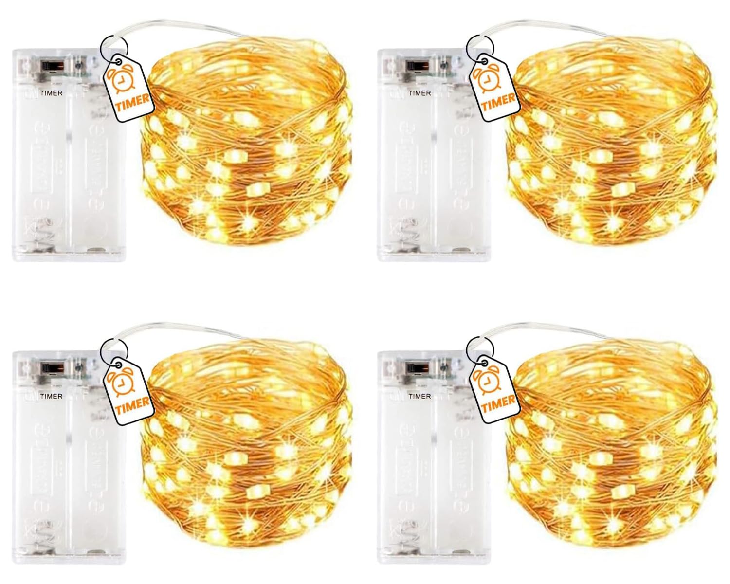 Vrbgify  4 Pack LED Fairy Lights power cell Operated 3M 30 LED Firefly Copper Wire Mini Twinkle String Lights Warm White for Bedroom Christmas