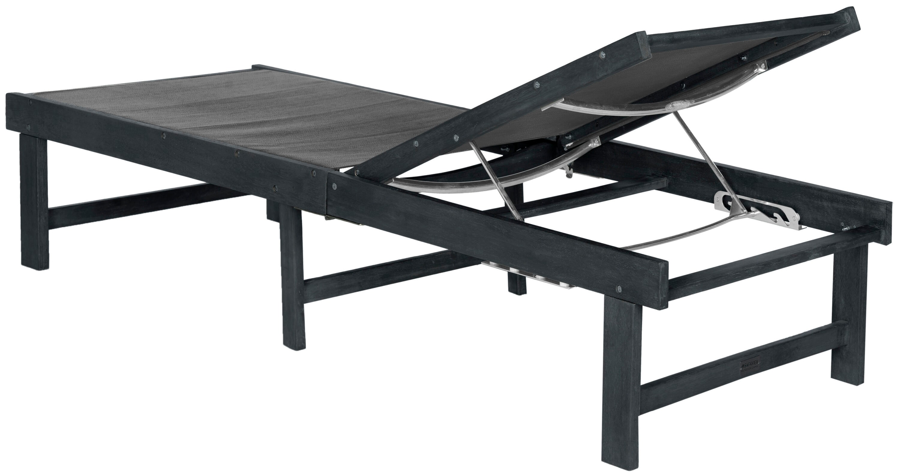 Safavieh PAT6708K Manteca Woven Dark Slate Gray Wood Frame Stationary Chaise Lounge Chair with Gray Woven Seat