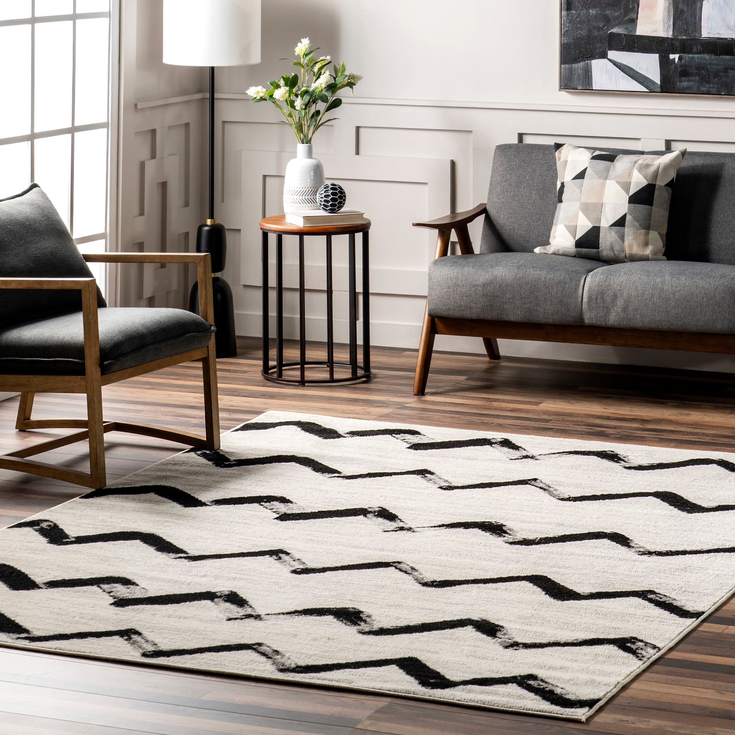 nuLOOM ECRK06A-508 5 x 8 (ft) Loomed Polypropylene Gray Rectangular Indoor Chevron Vintage Area rug