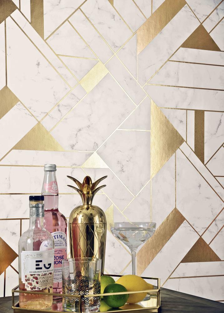 Light Gray and Off White Marble Pattern Gold Abstract Removable