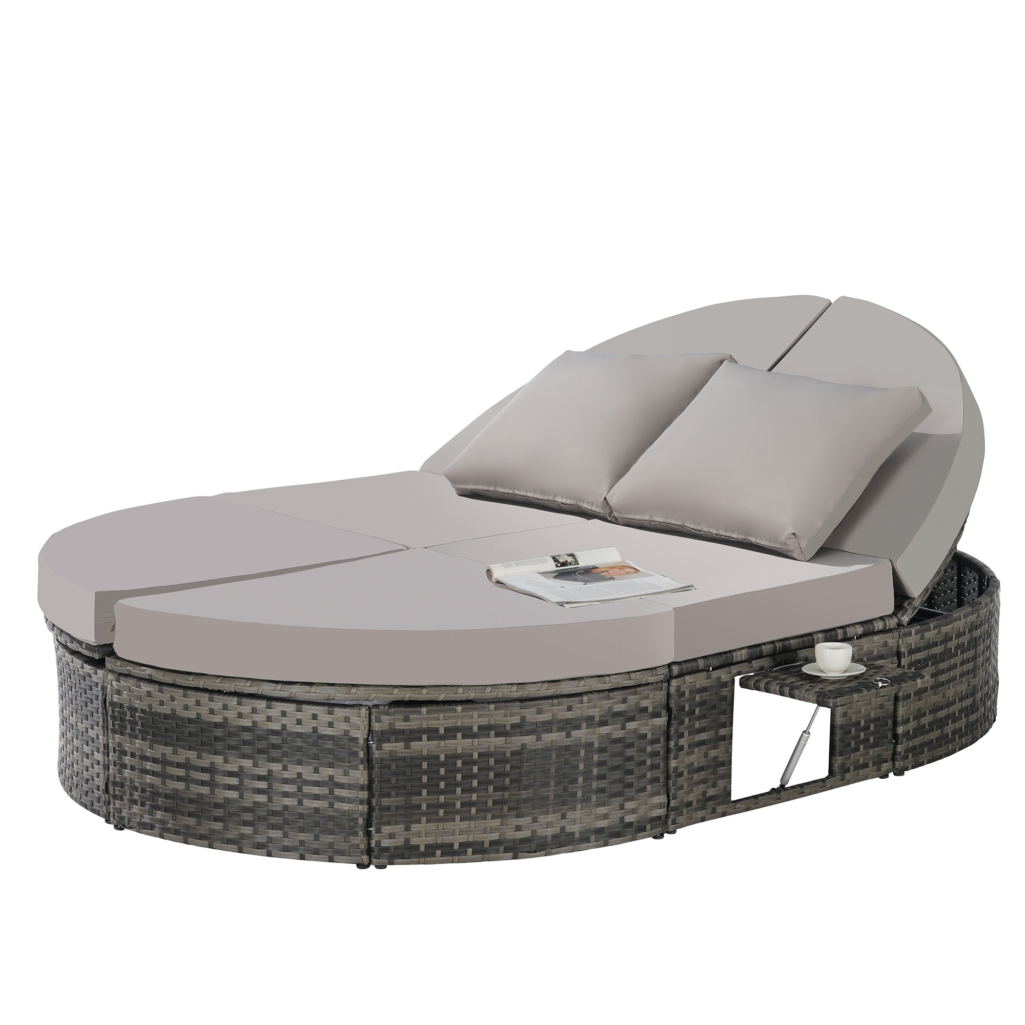 SINOFURN SYB670034GY Wicker Outdoor Daybed with Gray Cushions and Wicker Frame