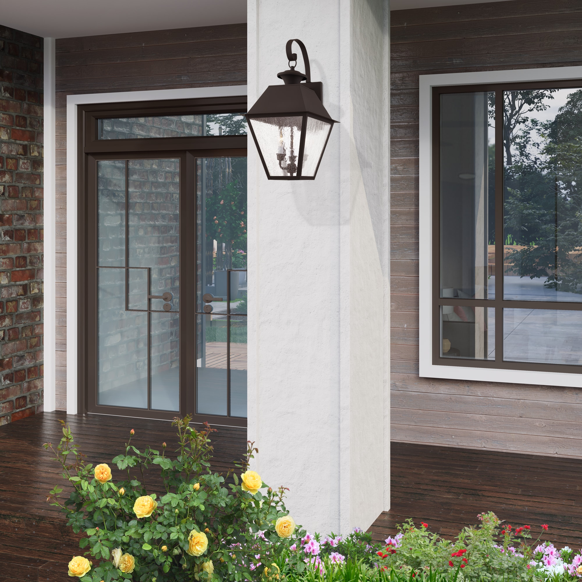Bronze Seeded Glass 3-Light Outdoor Wall Lantern