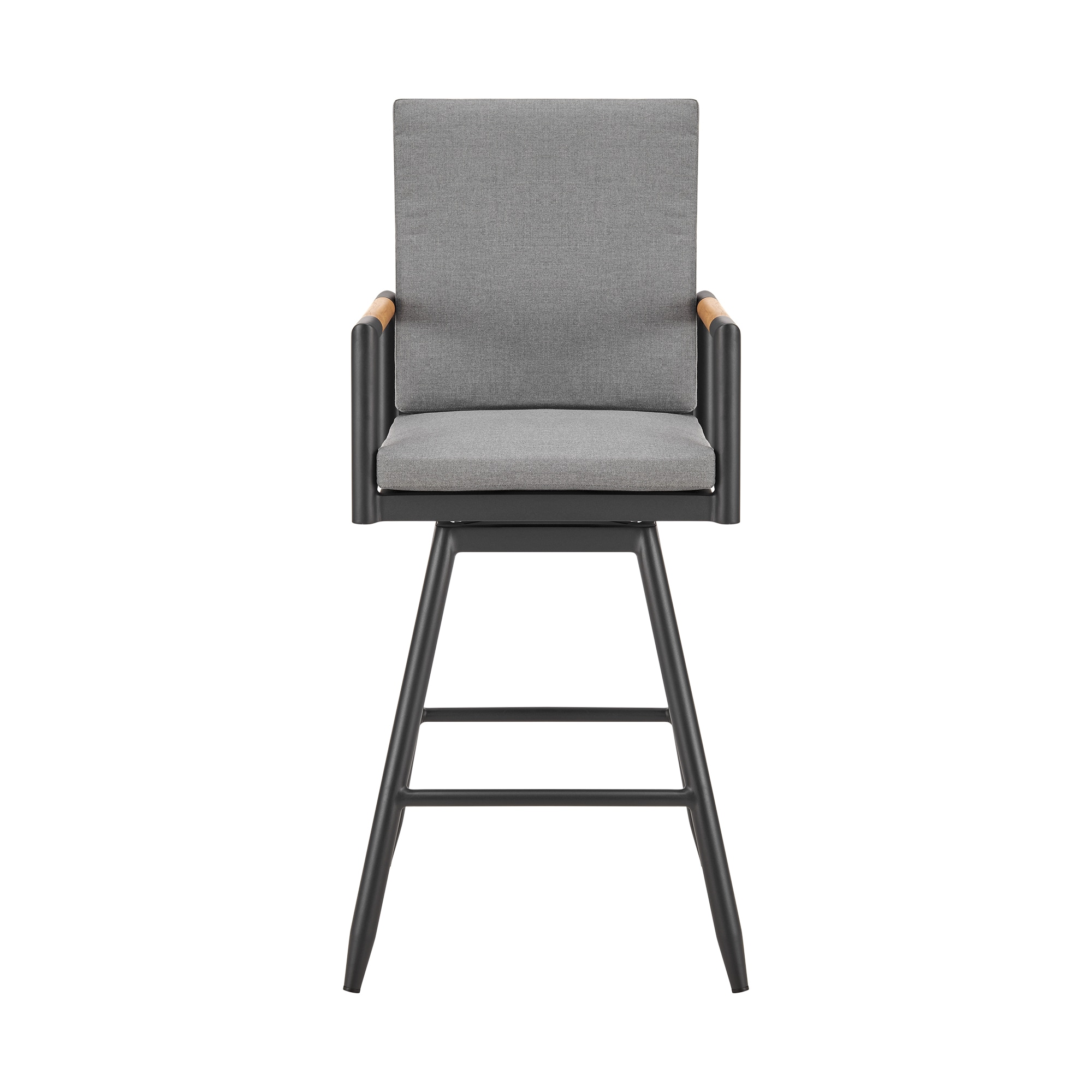 Gray Aluminum Swivel Outdoor Bar Stool with Cushions