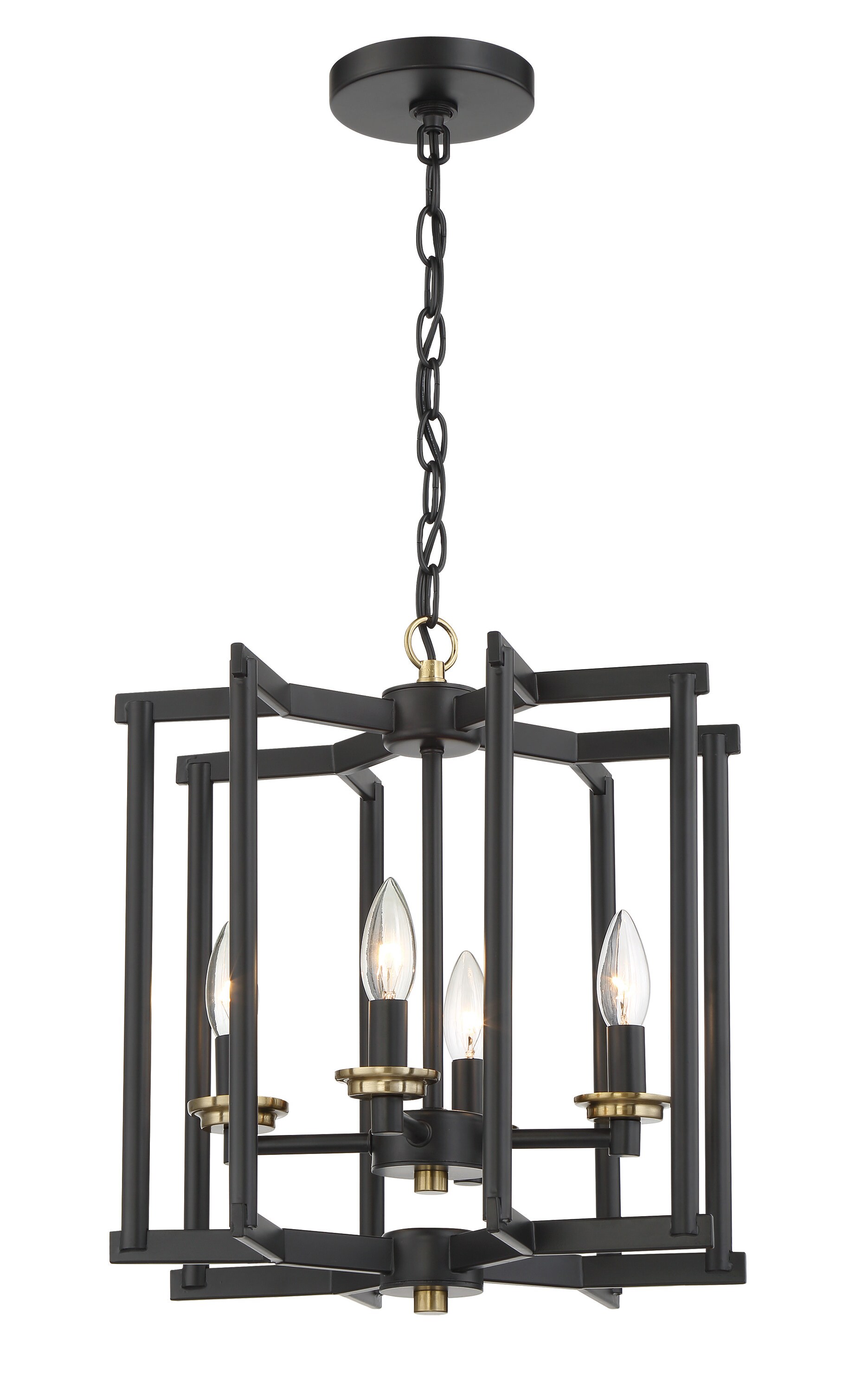 Flat Black and Satin Brass 4-Light Geometric Chandelier