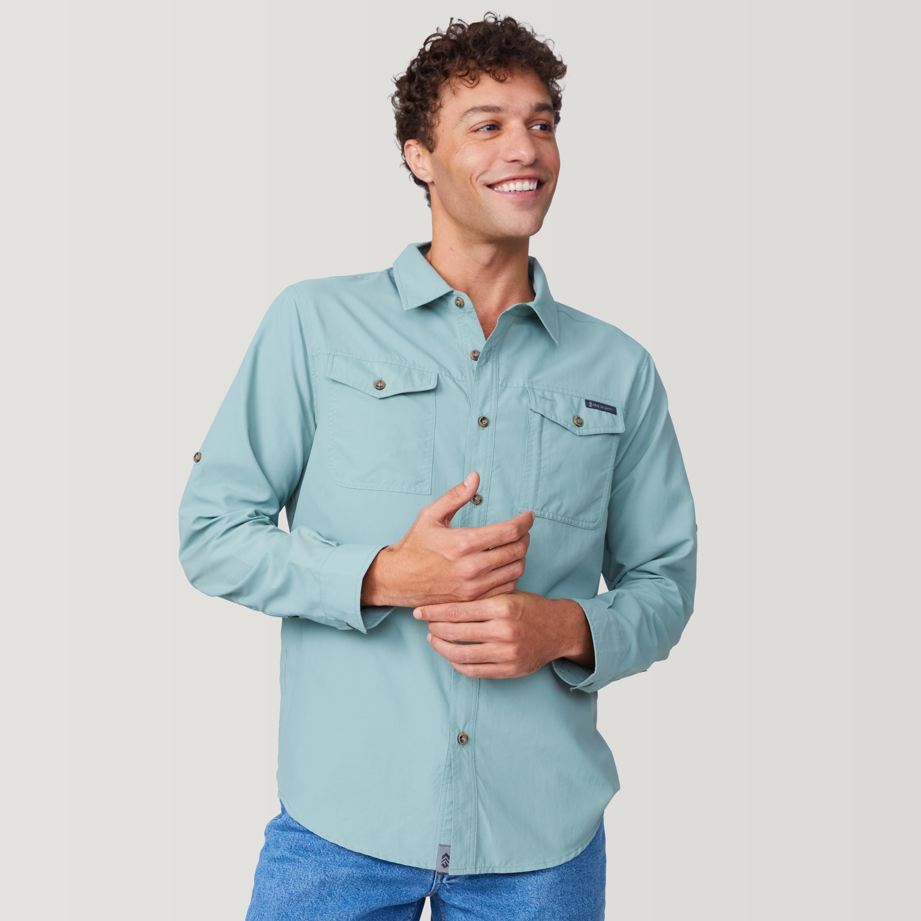 Free Country Convertible Men's Lightweight Woven Long Sleeve Solid Button-Down Shirt