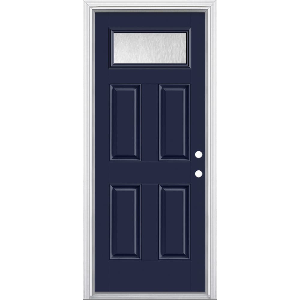 Masonite 627797 Chord Textured Glass 32-in x 80-in x 4-9/16-in Fiberglass 1/4 lite Left-hand inswing Eclipse Painted Prehung Front Door with Brickmould Insulating core