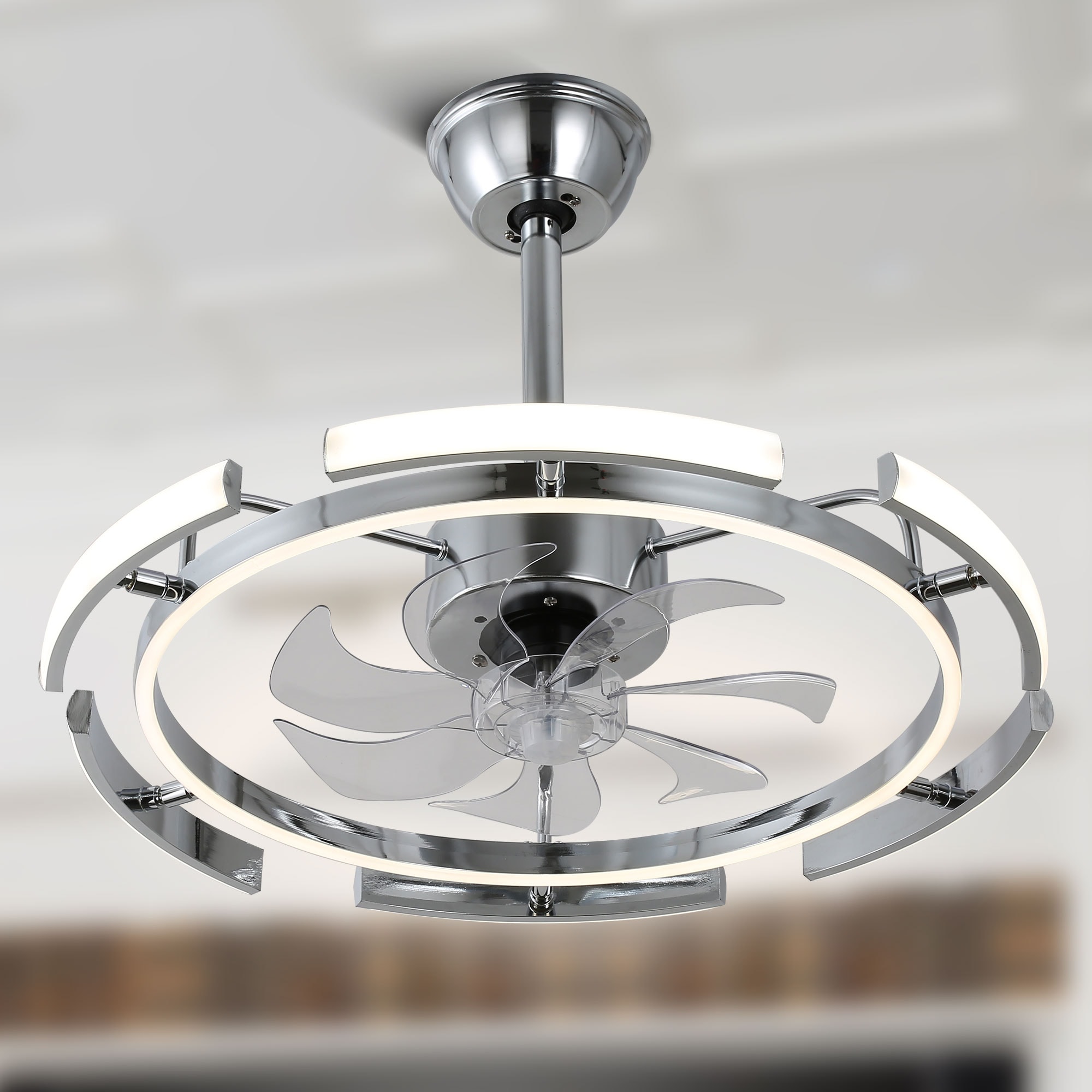 Bella Depot DCFS2403-C 24-in Color-Changing Integrated LED Chrome with Clear Blades Fandelier - Remote Included ( 7 -Blade )