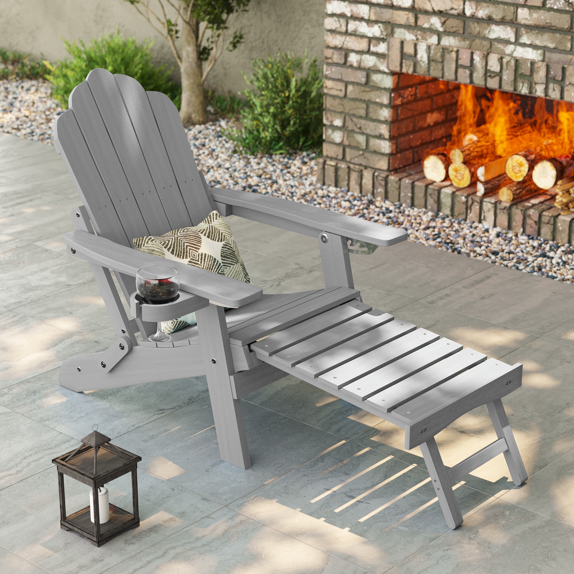 ACEGOSES LW-BAR-27-LY Adirondack Chair Light Gray Stationary Adirondack Chair with Slat Seat