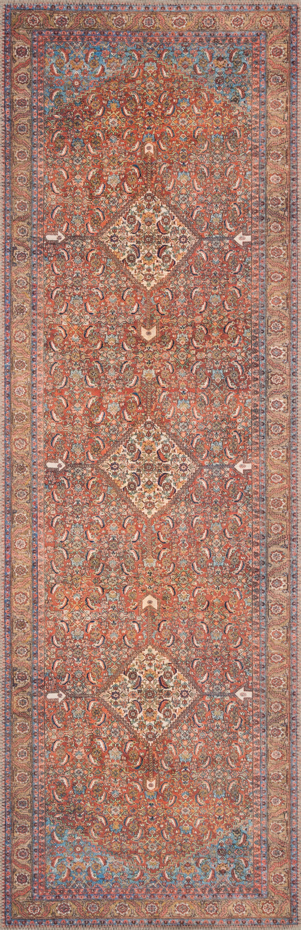 Loloi II LORELQ-06REML2676 Loren 3 x 8 (ft) Loomed Polyester Red / Multi Rectangular Indoor Distressed/Overdyed Oriental Area rug