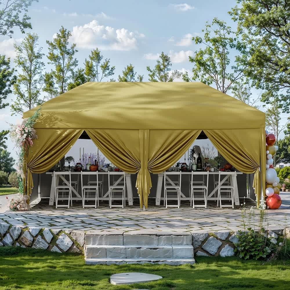 Qeetex LSHQQ-PHO-10B8LA9G 10x20 Pop Up Sun Tent With 6 Side Walls  3 Adjustable Heights  Roller Bag  4 Sandbags Khaki