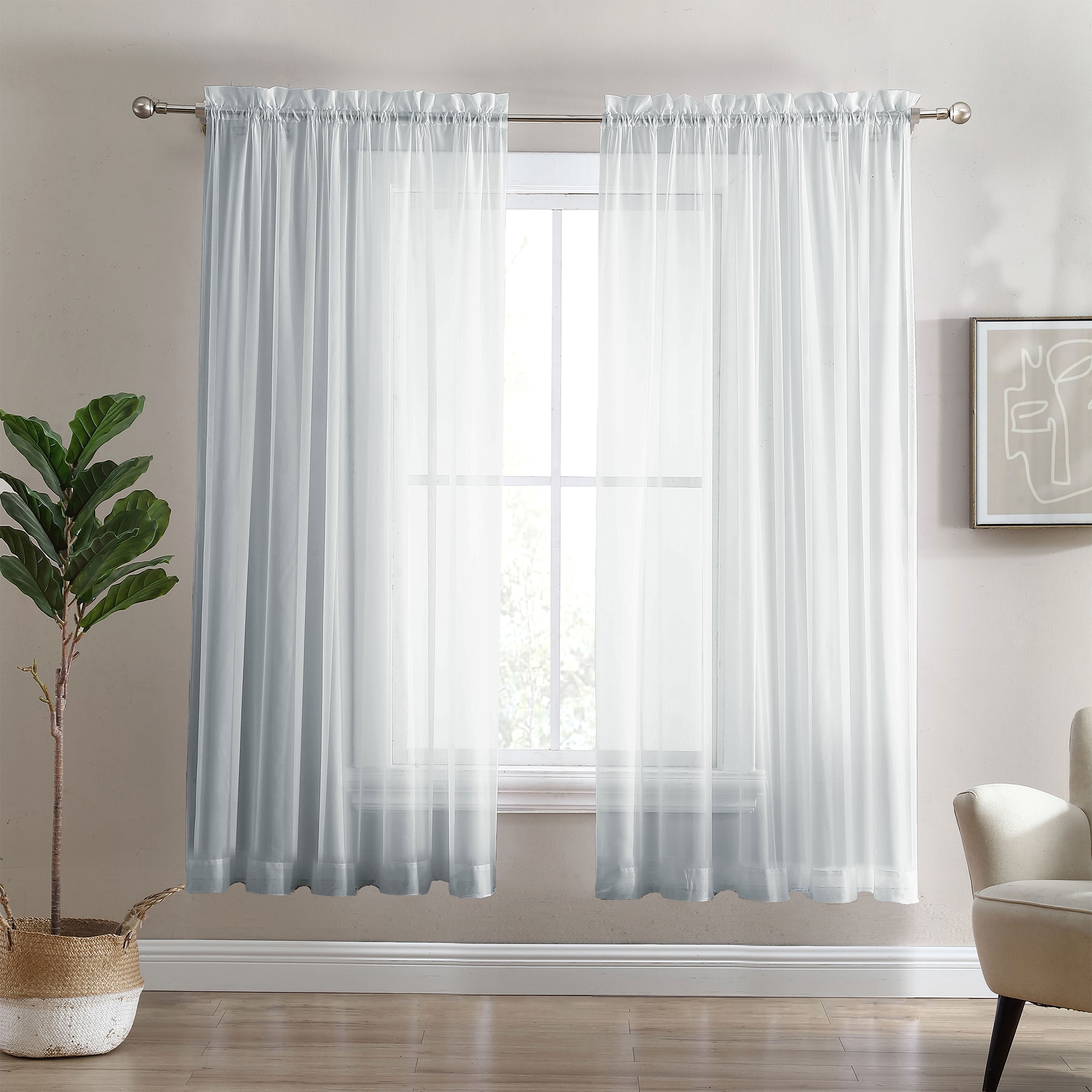 Swift Home 84-in Grey Light Filtering Rod Pocket Curtain Panel Pair ...