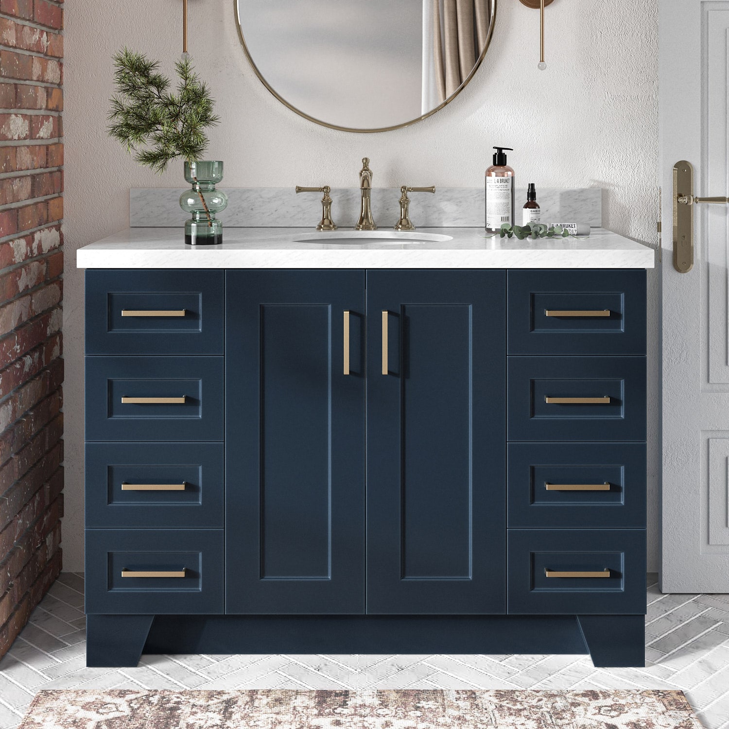 ARIEL Q049SCWOVOMNB Taylor 49-in Midnight Blue Undermount Single sink Bathroom Vanity with Carrara White Marble Marble Top