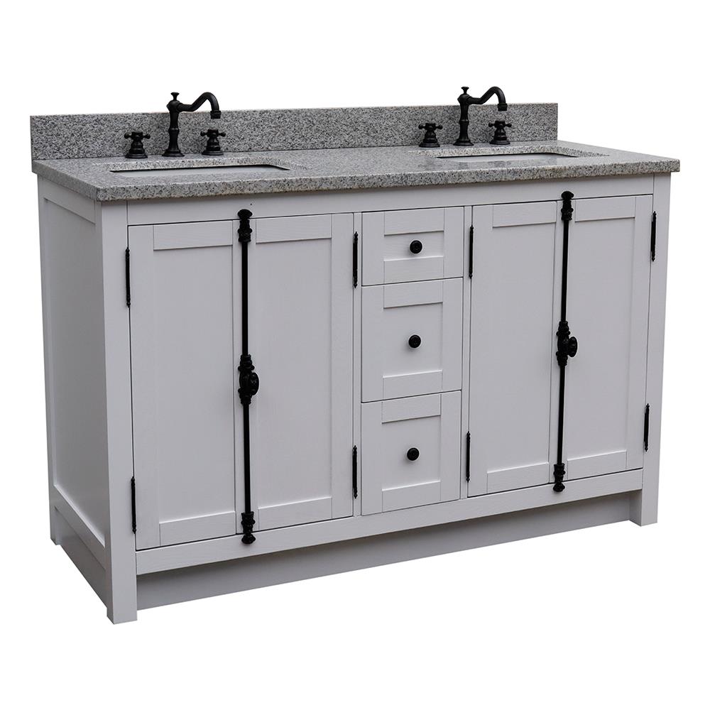 Bellaterra Home LV0100-55-GA-GY Double Vanity 55-in Glacier Ash Double Sink Bathroom Vanity with Gray Granite Top