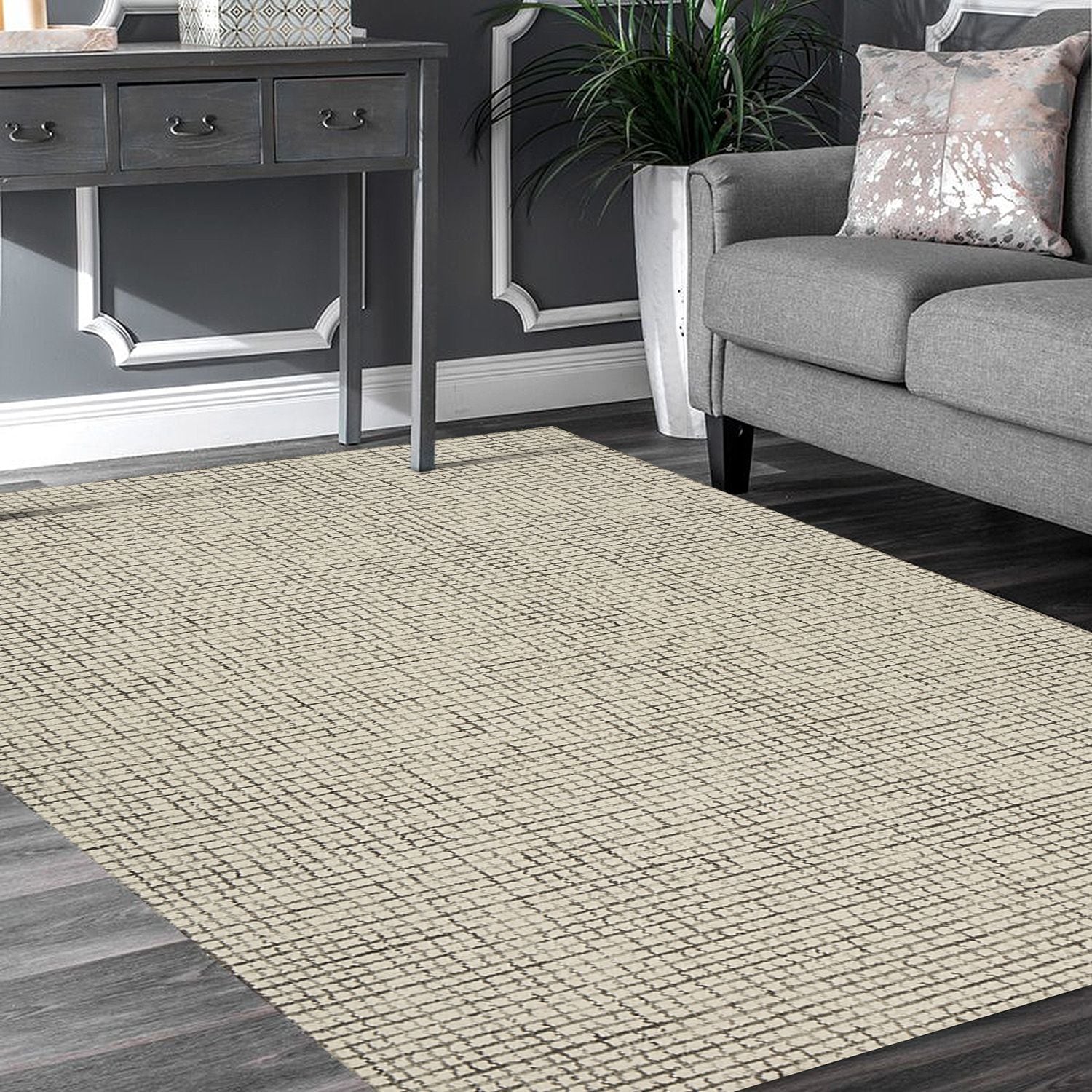 LR Home 5813A8984934J8 8 X 10 (ft) Wool Tan/ Ivory Indoor Stripe Area Rug