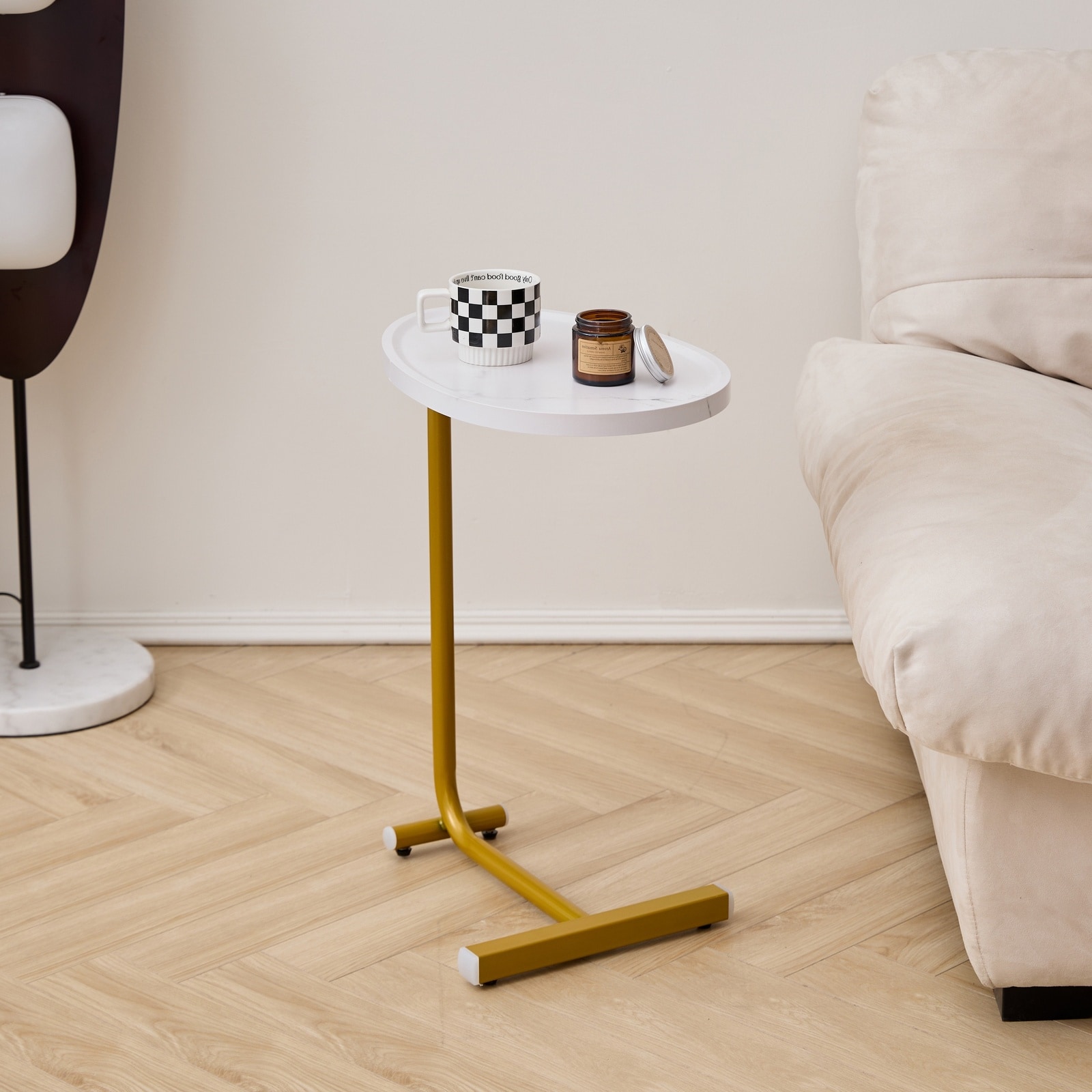 Horizons Prime - 18 inch x 12 inch x 24 inch White Metal C-shaped Side Table with MDF Top for Sof...