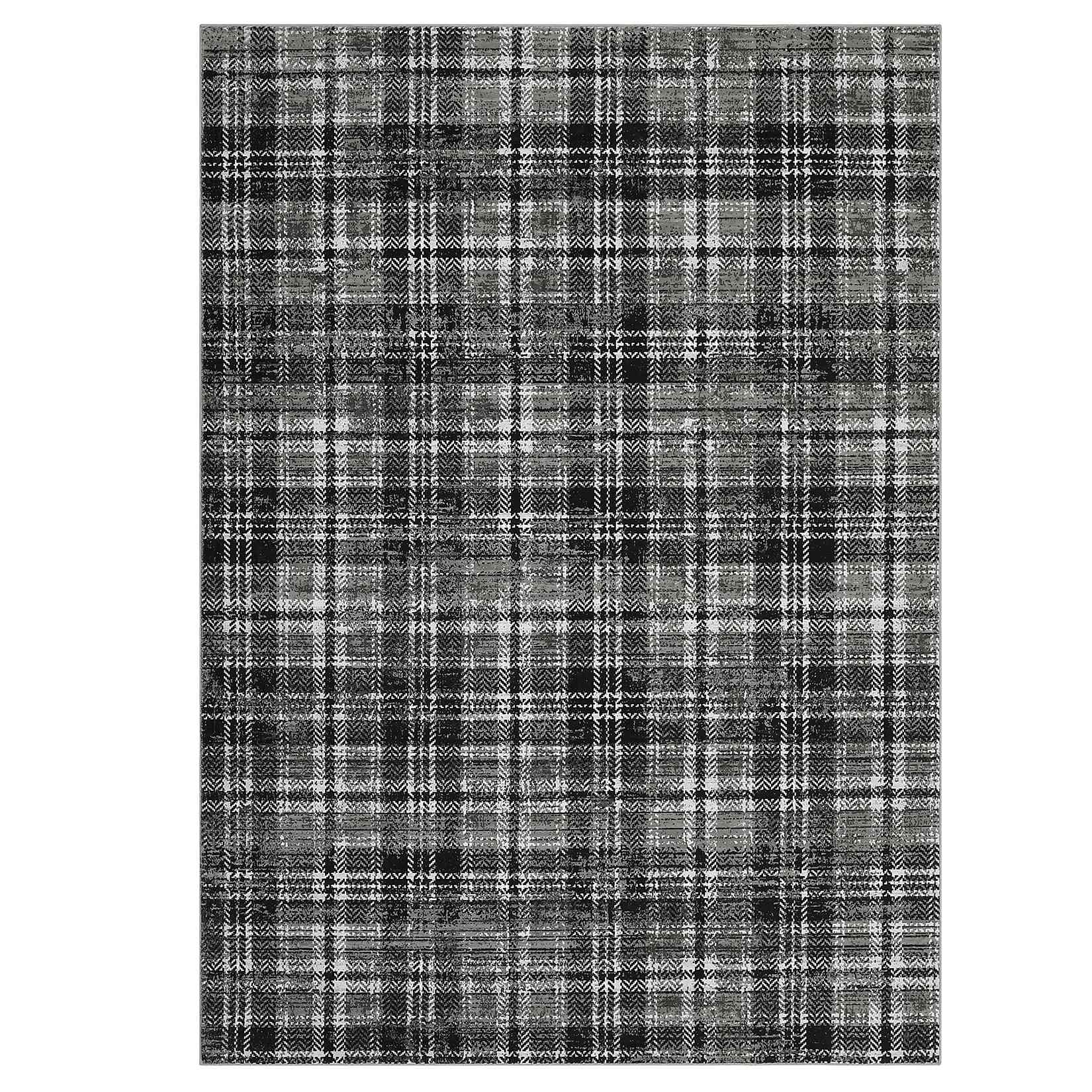 Qeetex SUNNY-PHO-13CG5R5G 8 x 10 ft Polyester Grey Rectangular Living Room Bedroom Dining Room Geometric Lattice Print Modern Machine Washable Area Rug