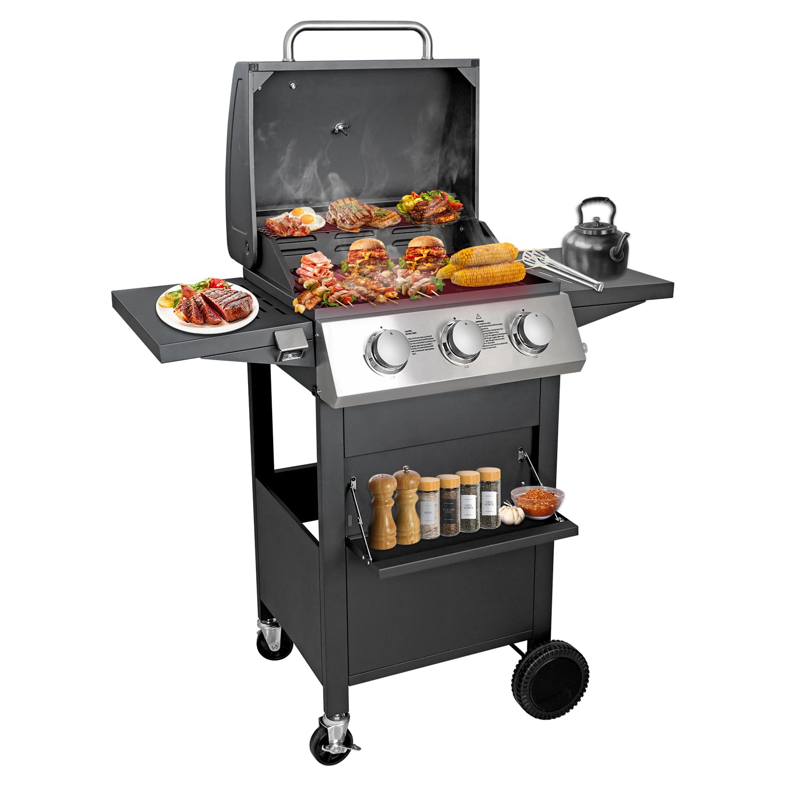 Mondawe MA-GHPS68 Black 3 -Burner Liquid Propane Gas Grill