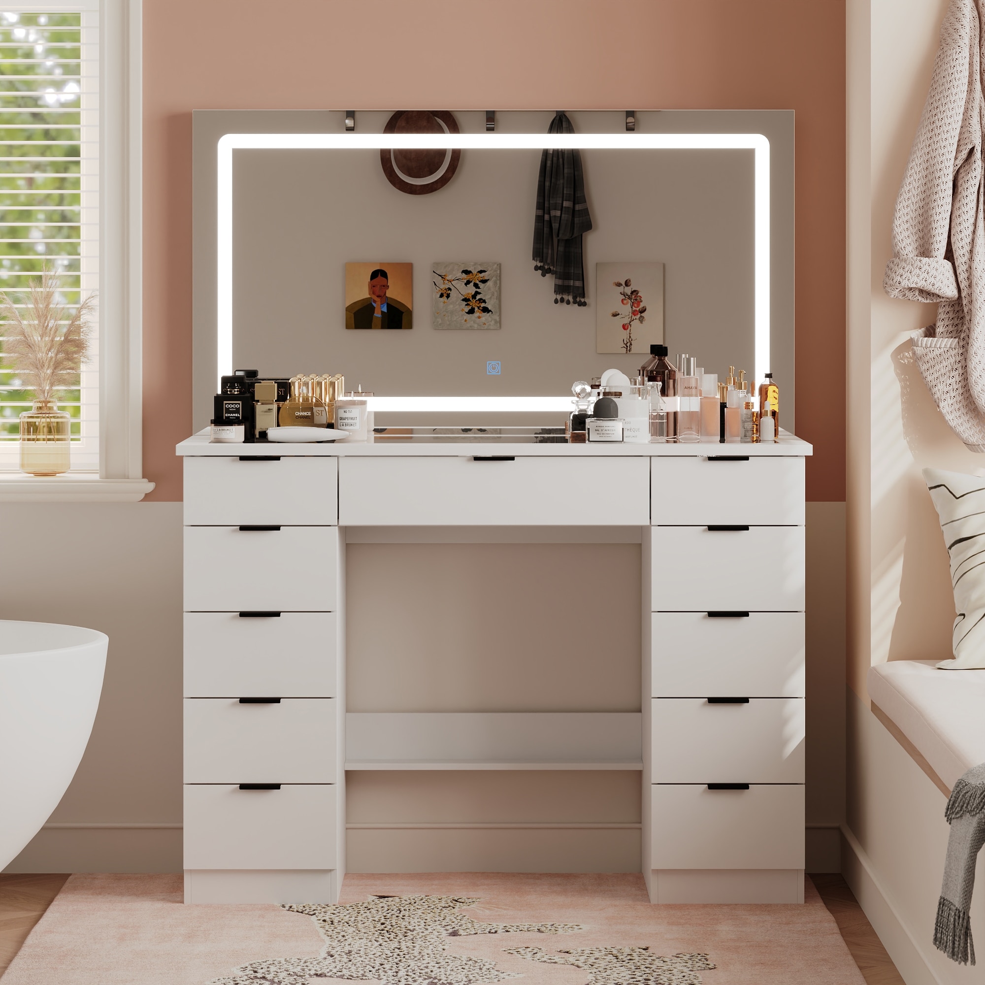FUFU&GAGA JX0218-03 43-in White Makeup Vanity