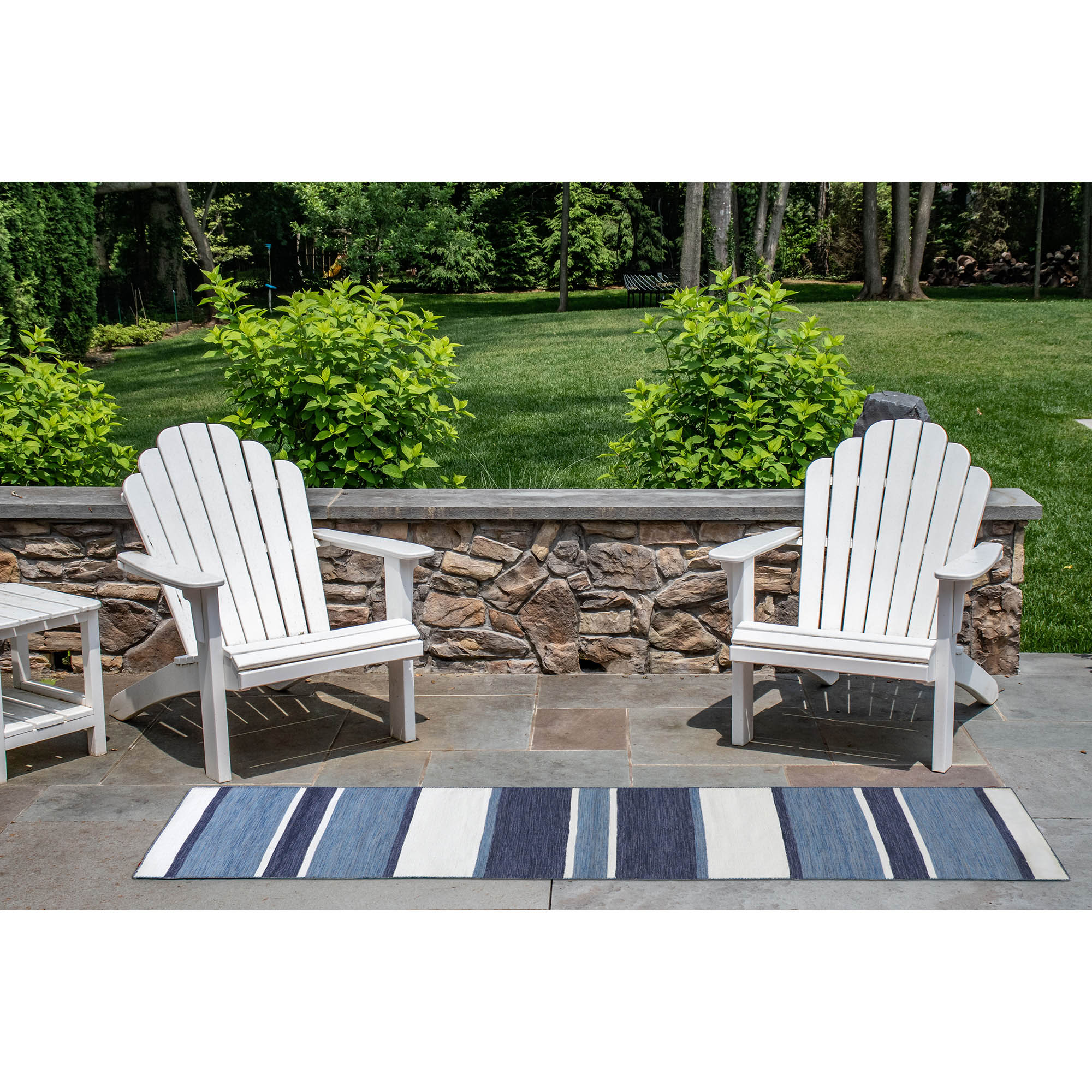 Coastal Stripe Navy Synthetic 2' x 8' Reversible Outdoor Runner Rug