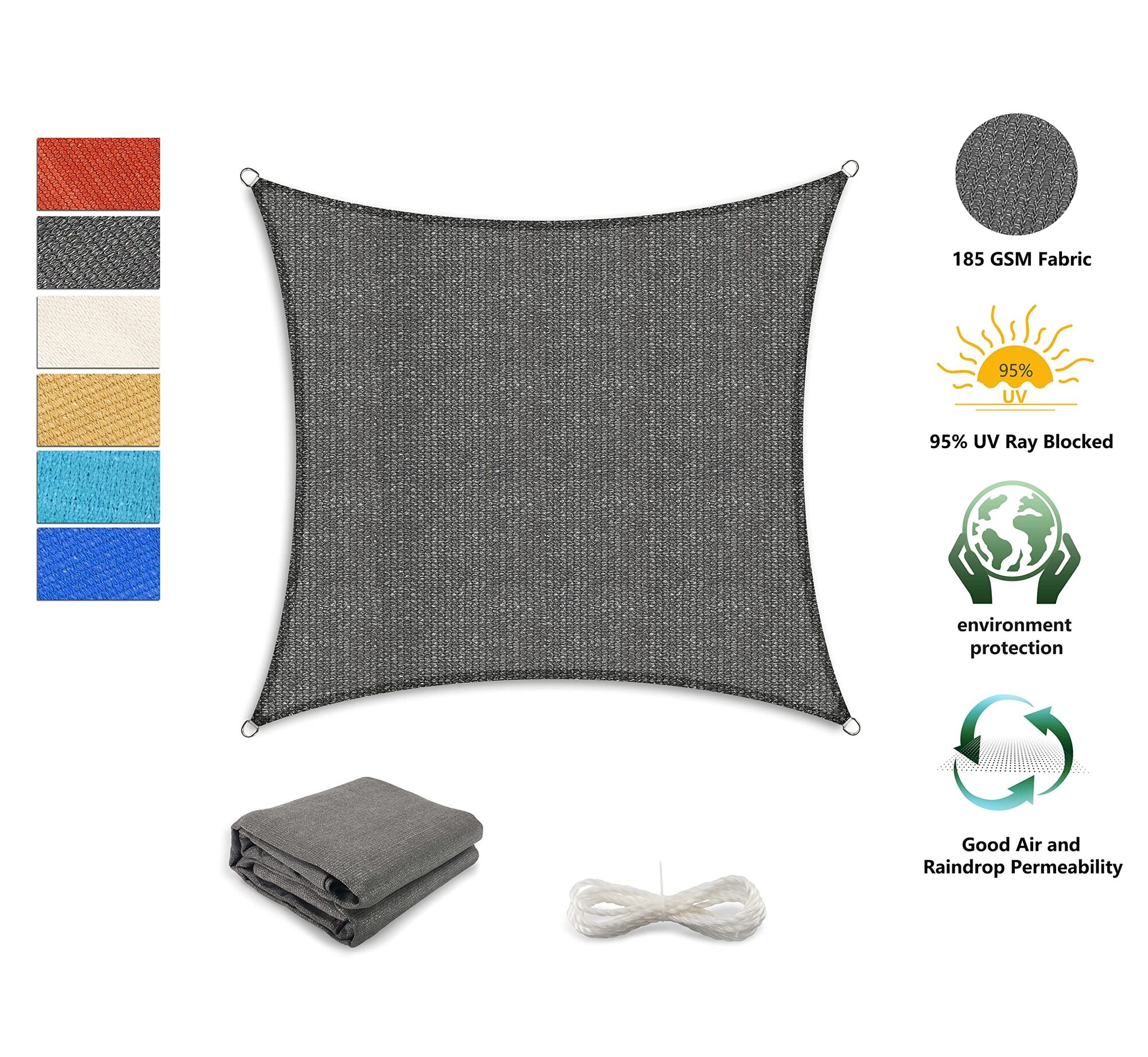 Adrinfly Rectangle Sun Shade Sail 10 x 13 Foot Outdoor Canopy Awning 95 ...
