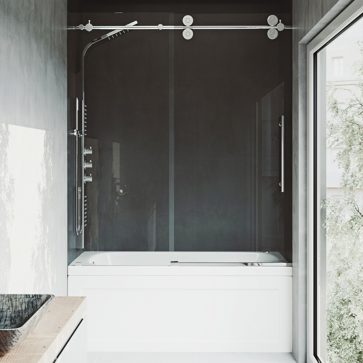 VIGO VG6041CHCL6066 Elan Chrome 56-in to 60-in W x 66-in H Frameless Bypass Sliding Bathtub door