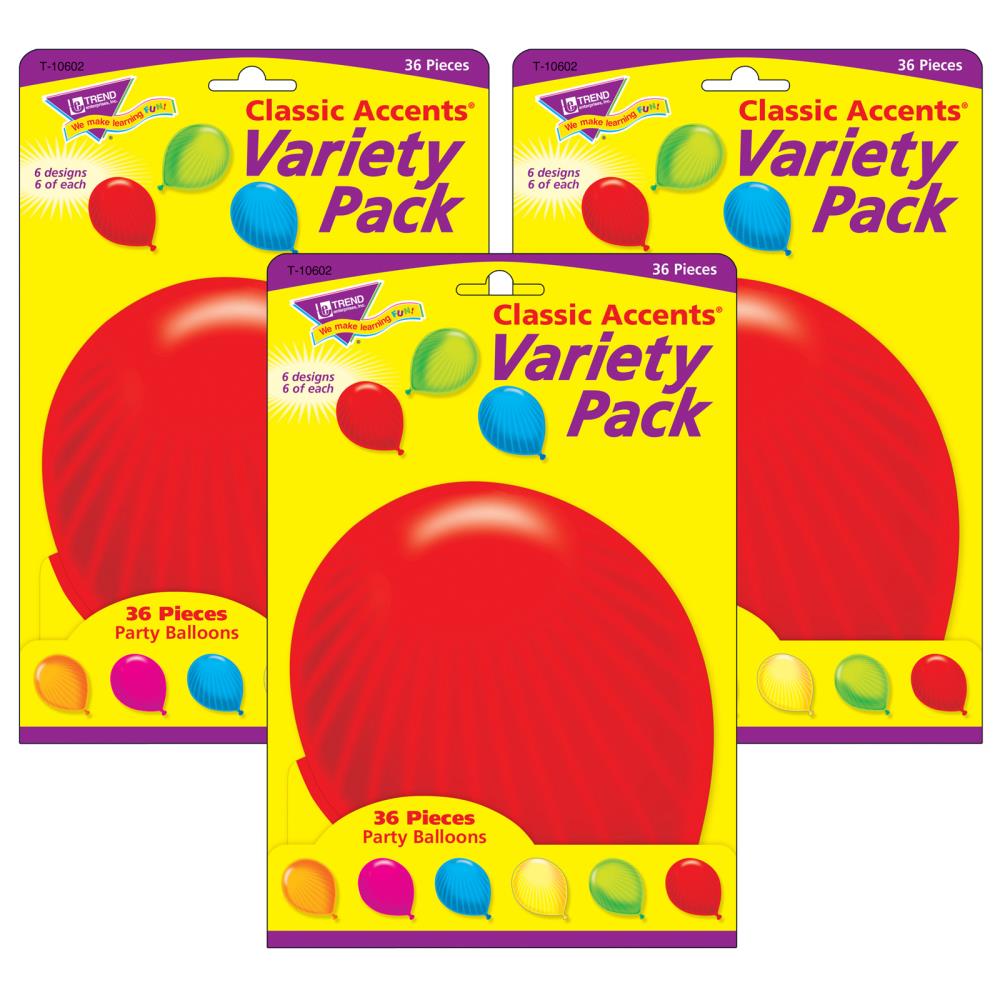 T-1060 Party Balloons Classic Accents Variety Pack 36 ct Trend Enterprises Inc 