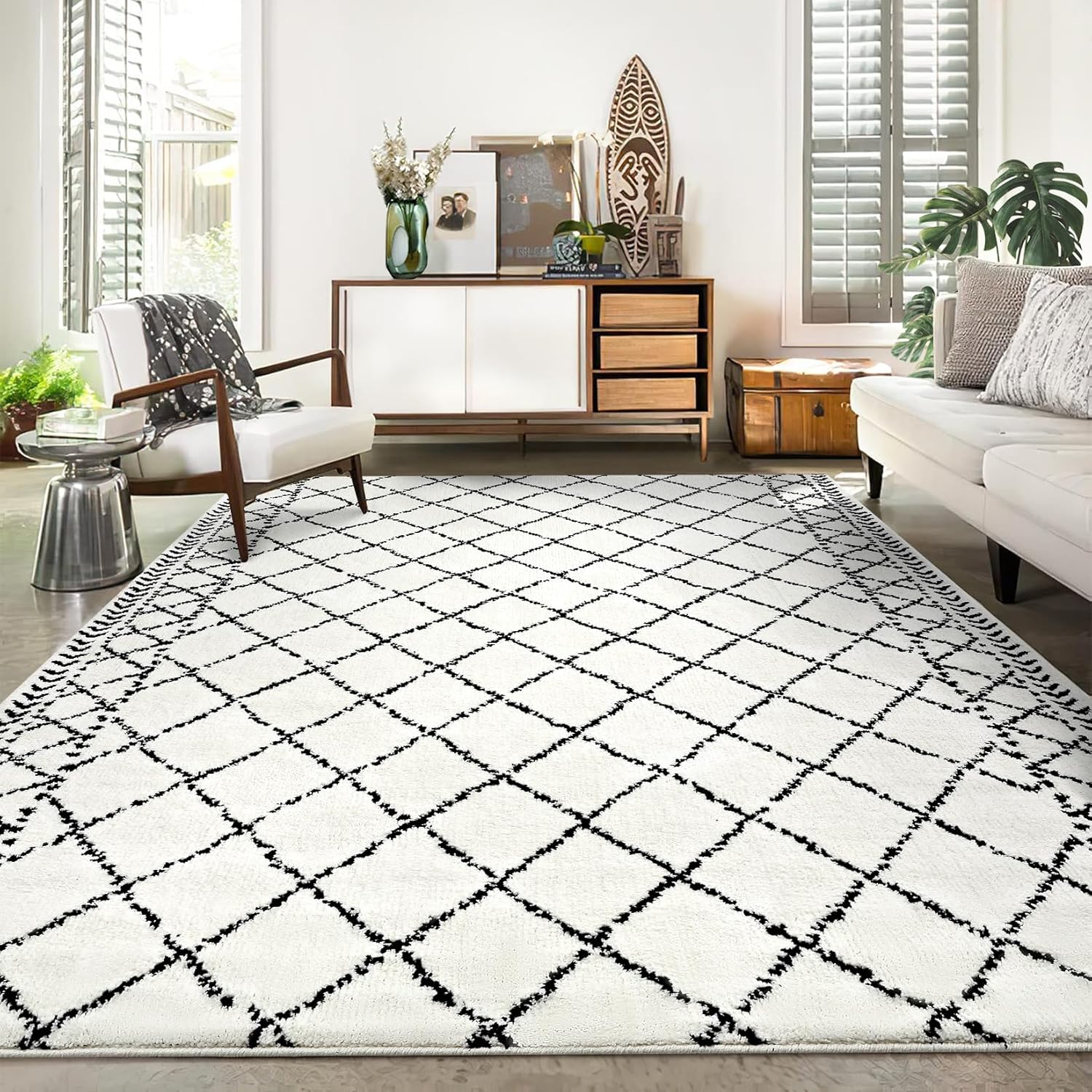 Qeetex LXL-PHO-0YRJEF7M GarveeHome Large Area Rug Living Room Rug Ultra-Soft Non-Slip Rug Low Pile Non-Shedding Plush Rug Vintage Geometric Print Rug Cozy Fluffy Indoor Carpet for Bedroom Nursery Playroom Dorm Office
