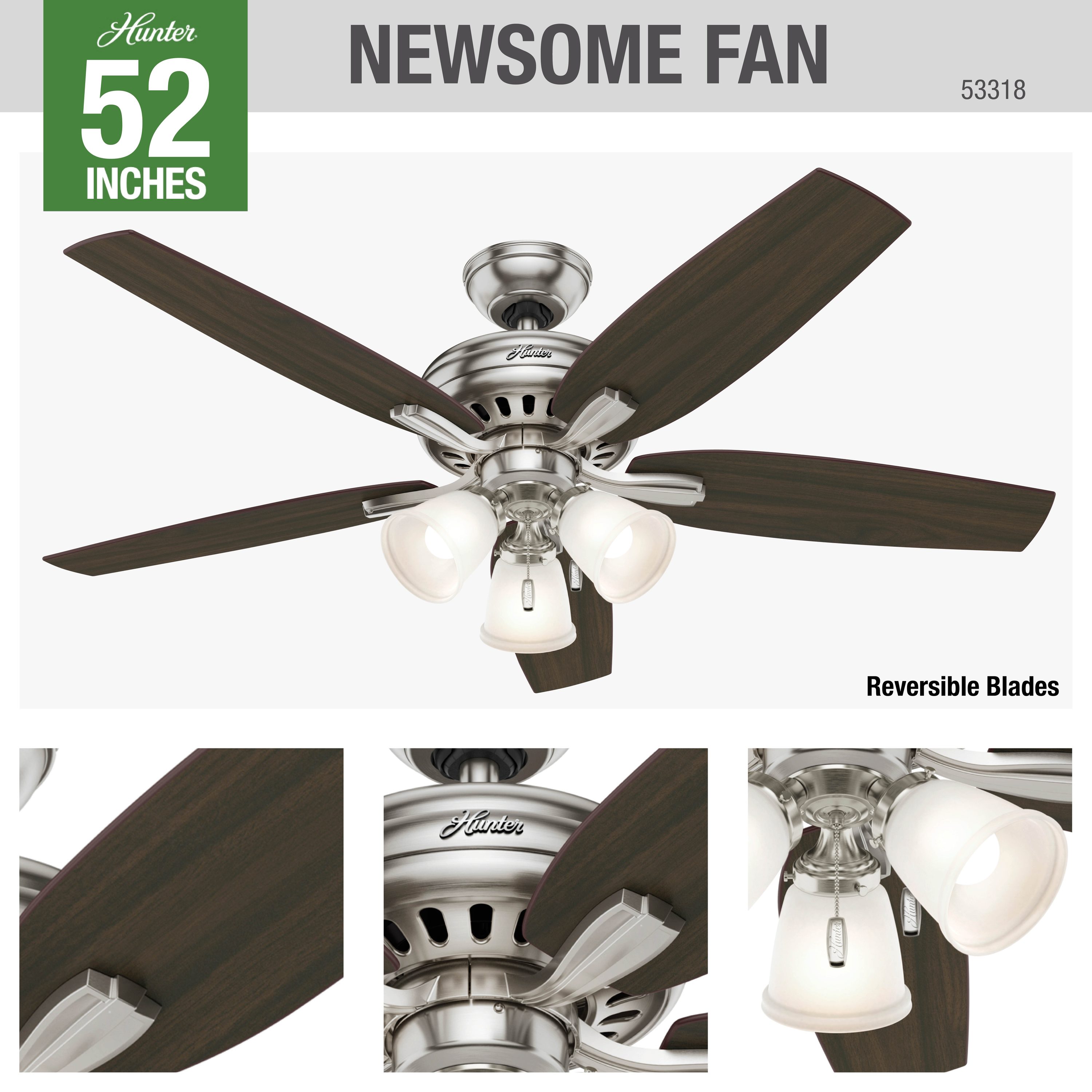 Hunter Newsome 52-in with Medium Walnut/Dark Walnut Blades LED Ceiling ...