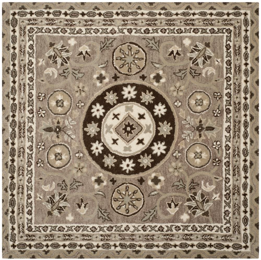Safavieh BEL674B-5SQ Bella Anise 5 x 5 (ft) Tufted Wool Taupe/Light Gray Square Indoor Floral/Botanical Vintage Area rug