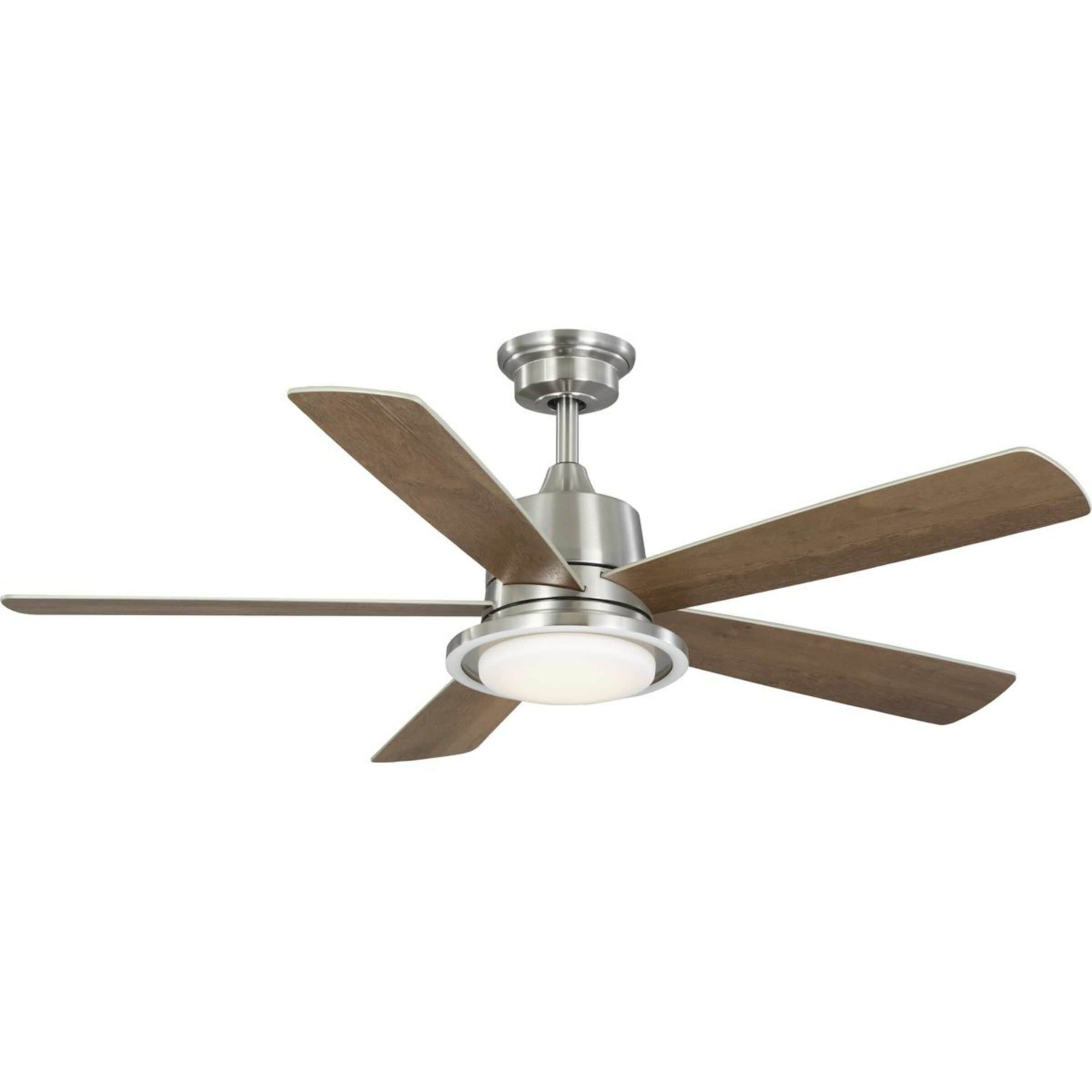 Progress Lighting P250102-009-CS Tarsus 52-Inches Brushed Nickel with Silver/Chestnut Blades Integrated LED Fixture Indoor Downrod mount Standard Ceiling Fan With Light and Remote ( 5 -Blade)