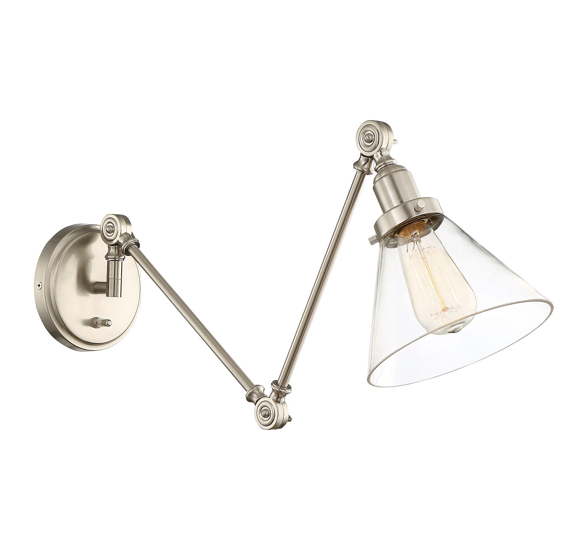 Drake Satin Nickel Adjustable Sconce with Clear Glass Shade
