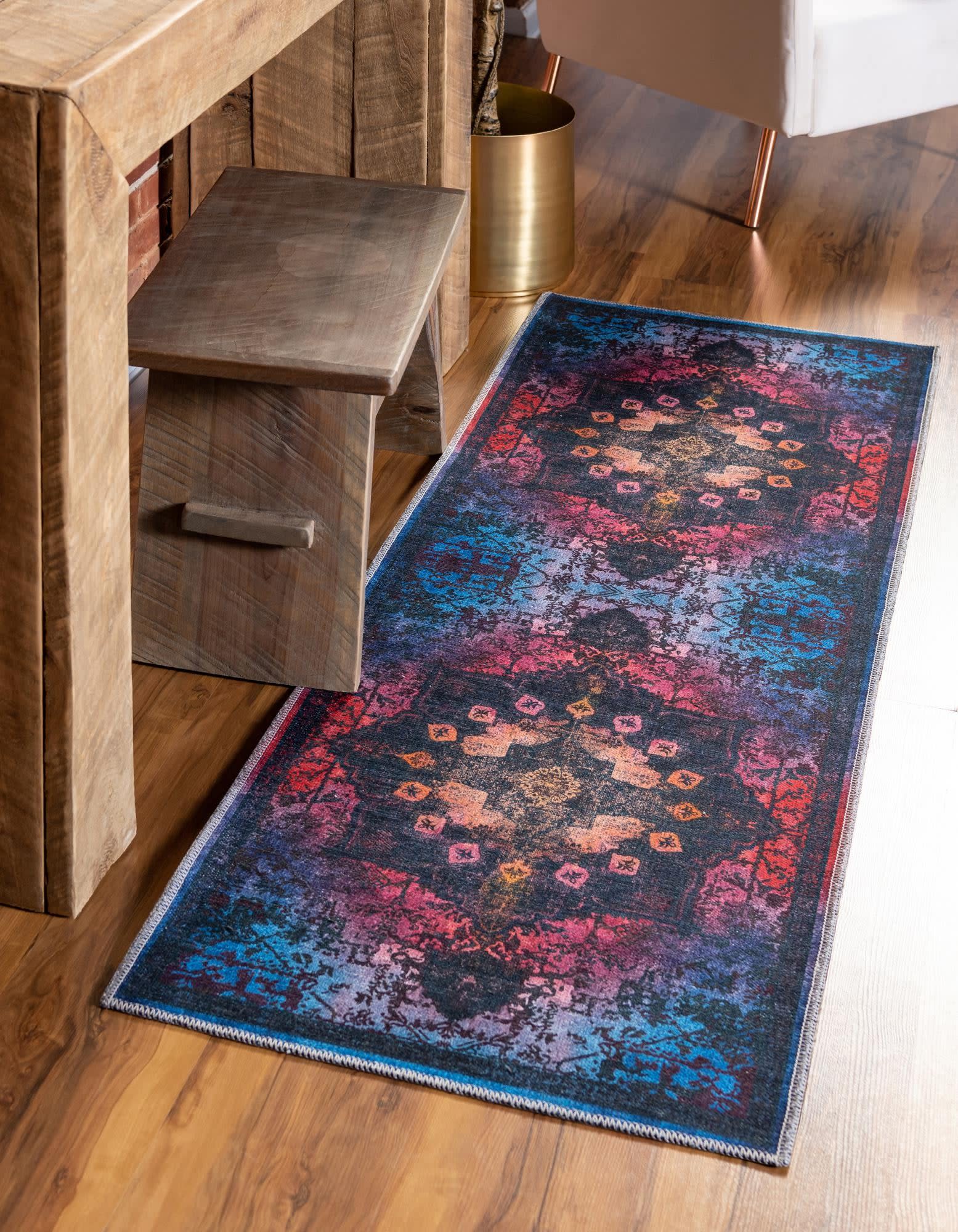 Unique Loom 3166643 Renaissance 3 x 12 (ft) Loomed Polyester Multi Black Washable Rectangular Indoor Medallion Runner rug