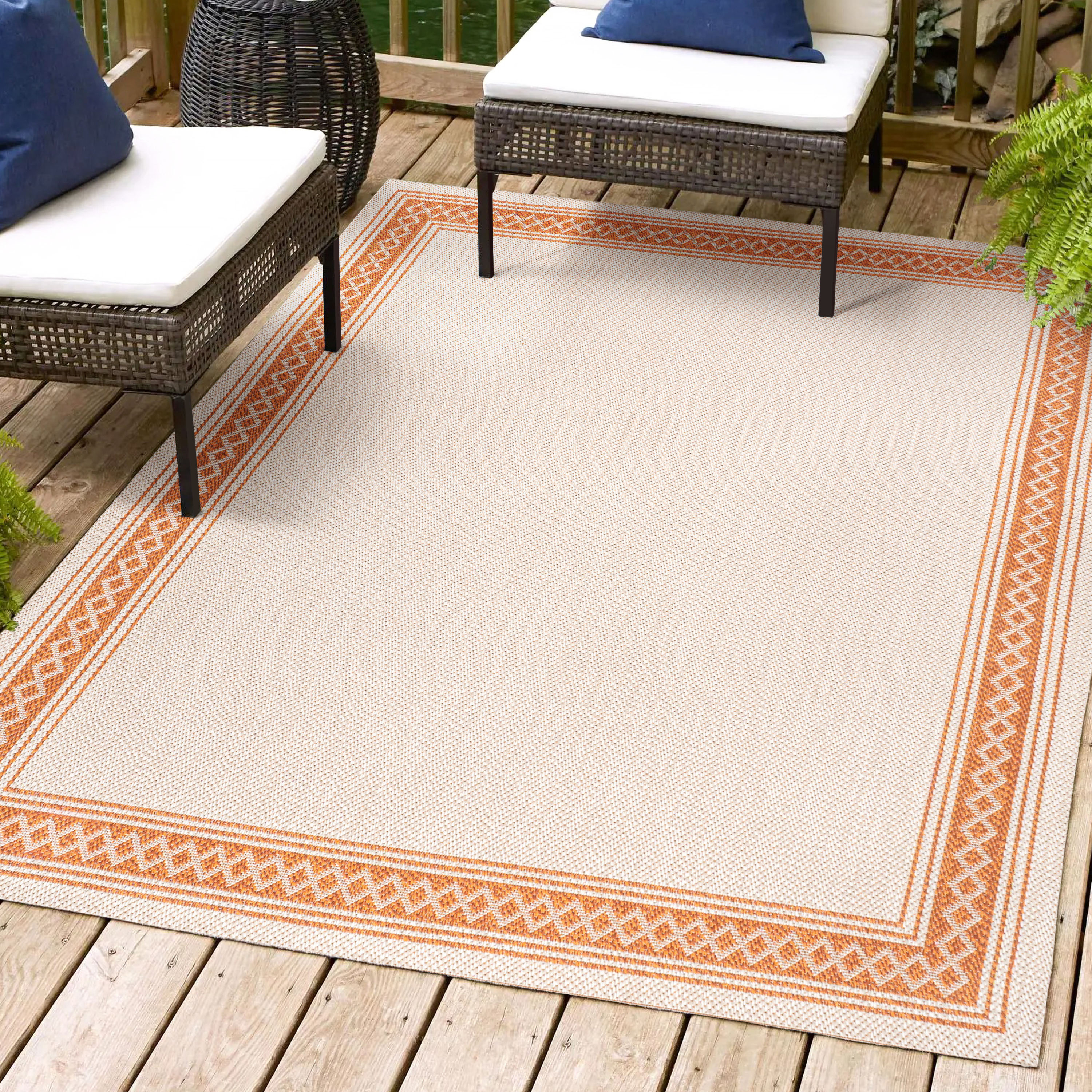 JONATHAN  Y SMB207F-3 Santa Monica Lucia Diamond 3 x 5 (ft) Loomed Polypropylene Cream/Orange Rectangular Indoor/Outdoor Border Farmhouse/Cottage Area rug