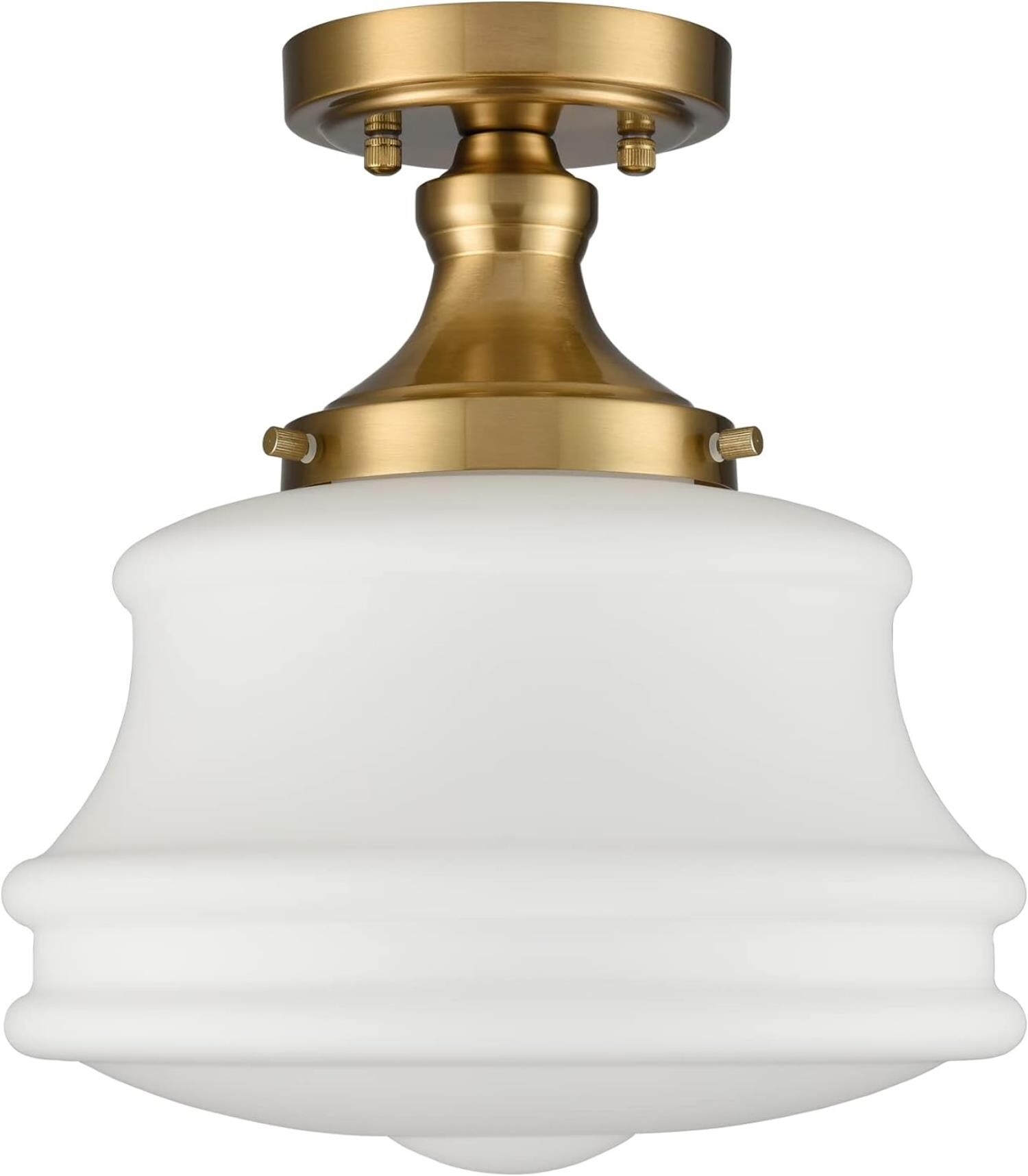 Gold and Frosted Glass Drum Semi Flush Mount Ceiling Light