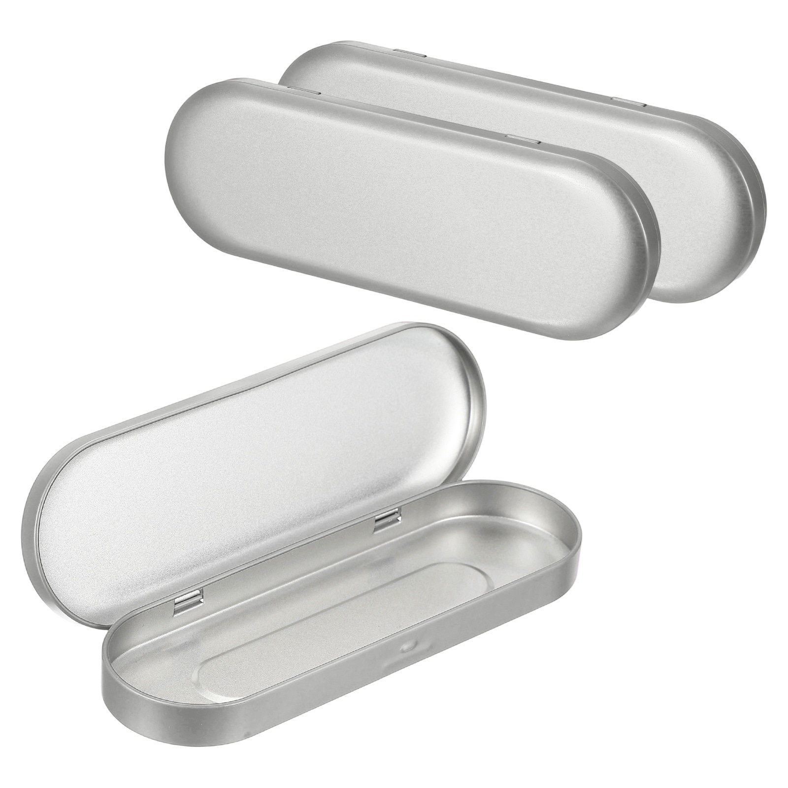 Unique Bargains 3pcs Metal Hinged Tins Box 6.9x2.4x0.7 Inch Rectangular Empty Tin Box Portable Pencil Containers for Pen Makeup Brushes Home Organizers Silver
