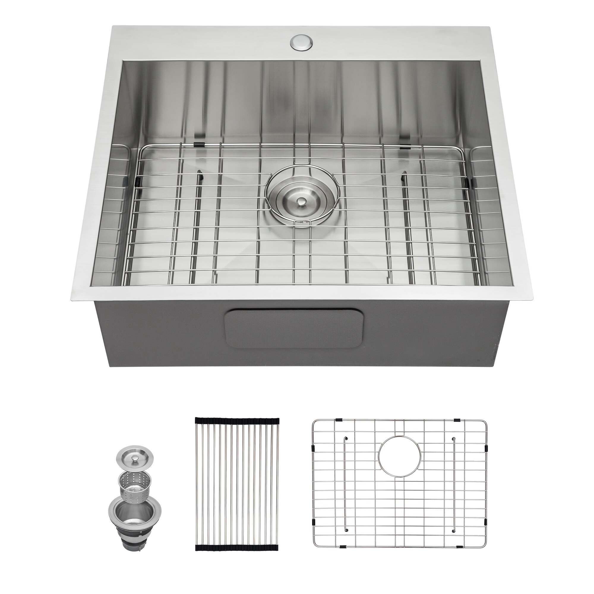 Dacicica 25 in x 22 in Drop in Stainless Steel Single Bowl Brushed Nickel Kitchen Sink with Drain and Bottom Grid